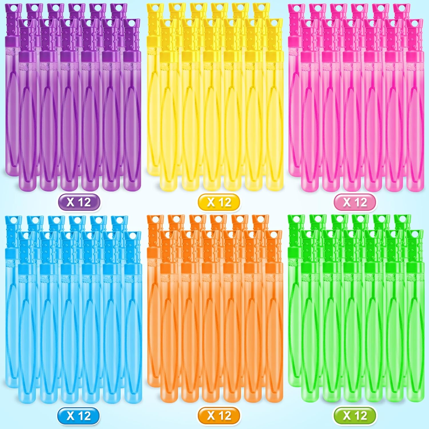 AuroTops Bubbles Bulk,72 PCS Giant Bubble Wand in 6 Colors,Bulk Bubble Wands for Kids Bubbles Party Favors,Easter,Halloween,Wedding,Birthday Gifts for Kids Summer Indoor & Outdoor Activities
