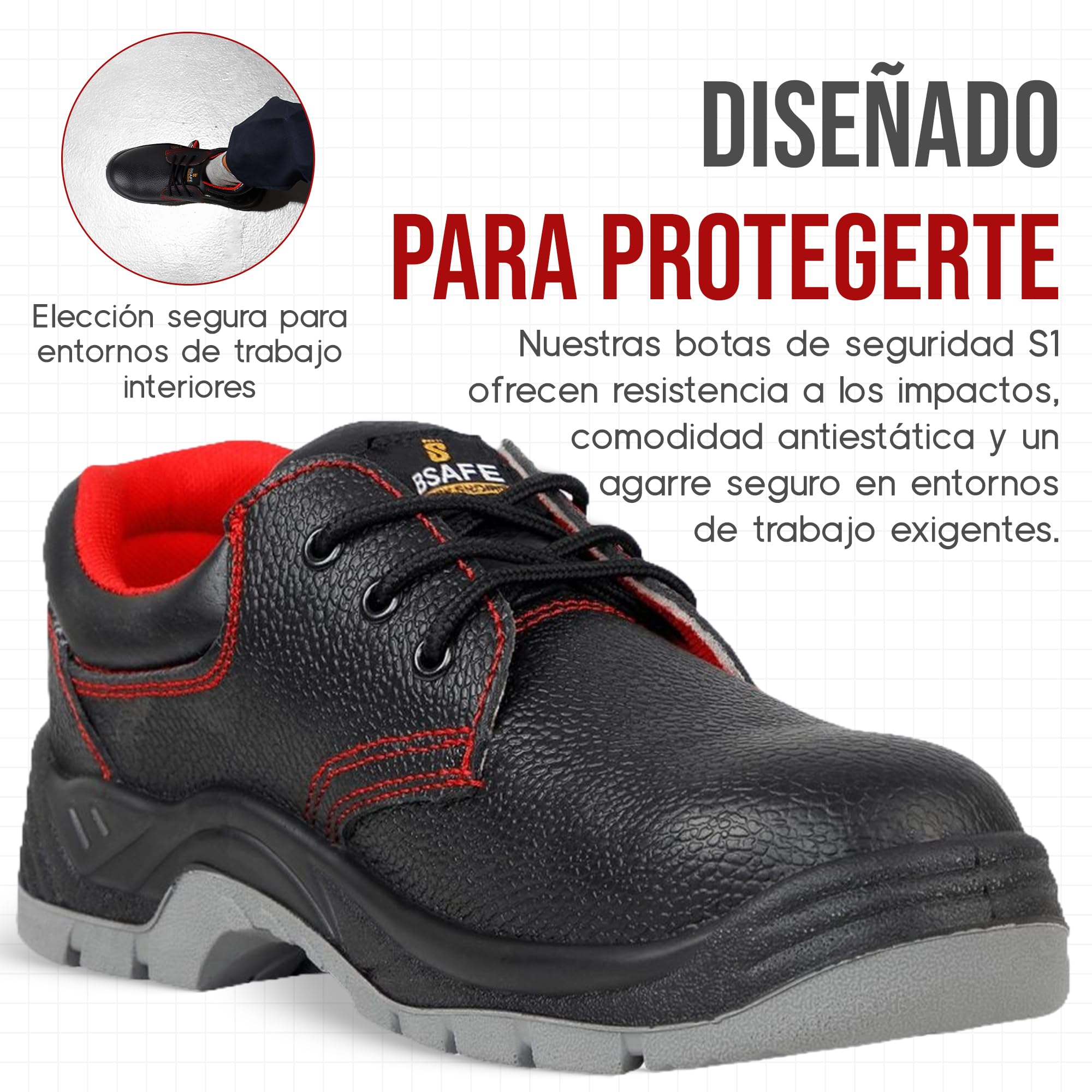 Mazalat Calzado de seguridad Hombre S1, Calzado de trabajo y seguridad Ligero, Piel de becerro, Negro, impermeable, Antideslizante, Calzado de seguridad Hombre Puntera de acero, Zapatilla de seguridad
