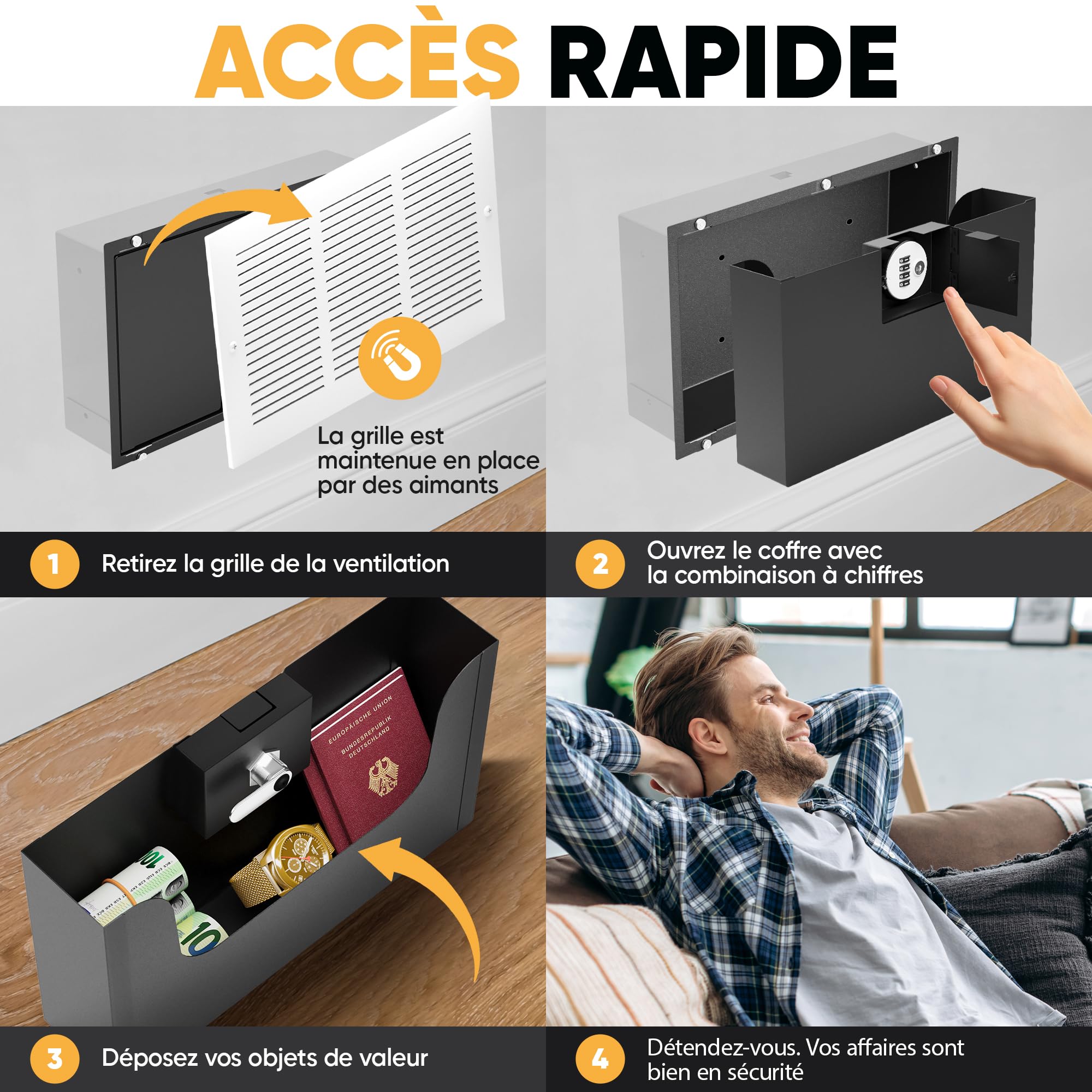 Elder Welder® Fort mural invisible avec ventilation grilles | Serrure combinée cachée, coffre-fort rétractable, cachette secrète