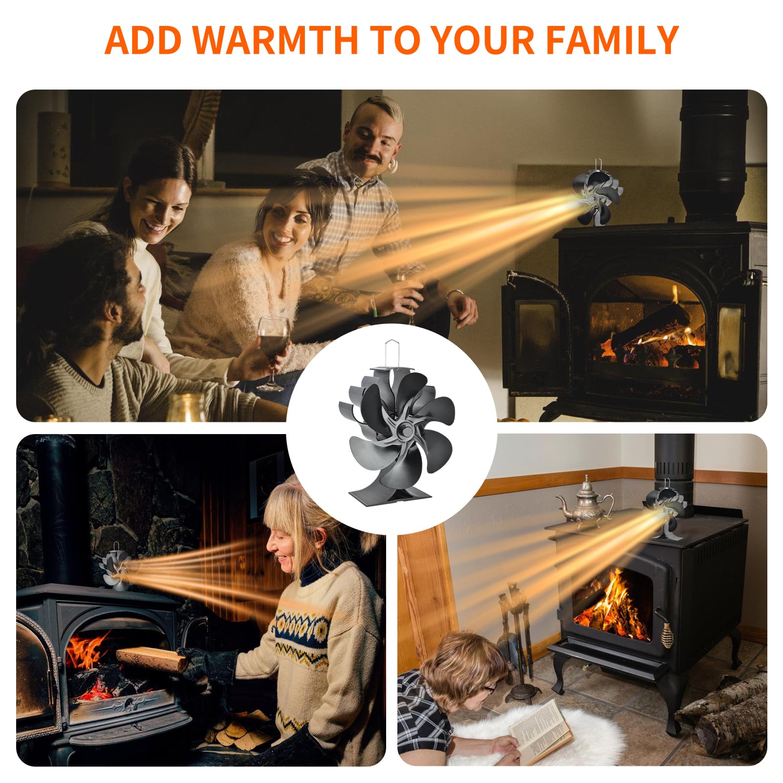SHAVINGFUN 6 pales Ventilateur de poêle à chaleur,ventilateur poele à granulésVentilateur Silencieux pour Poêle à Bois/Cheminée/Gaz/Bûches
