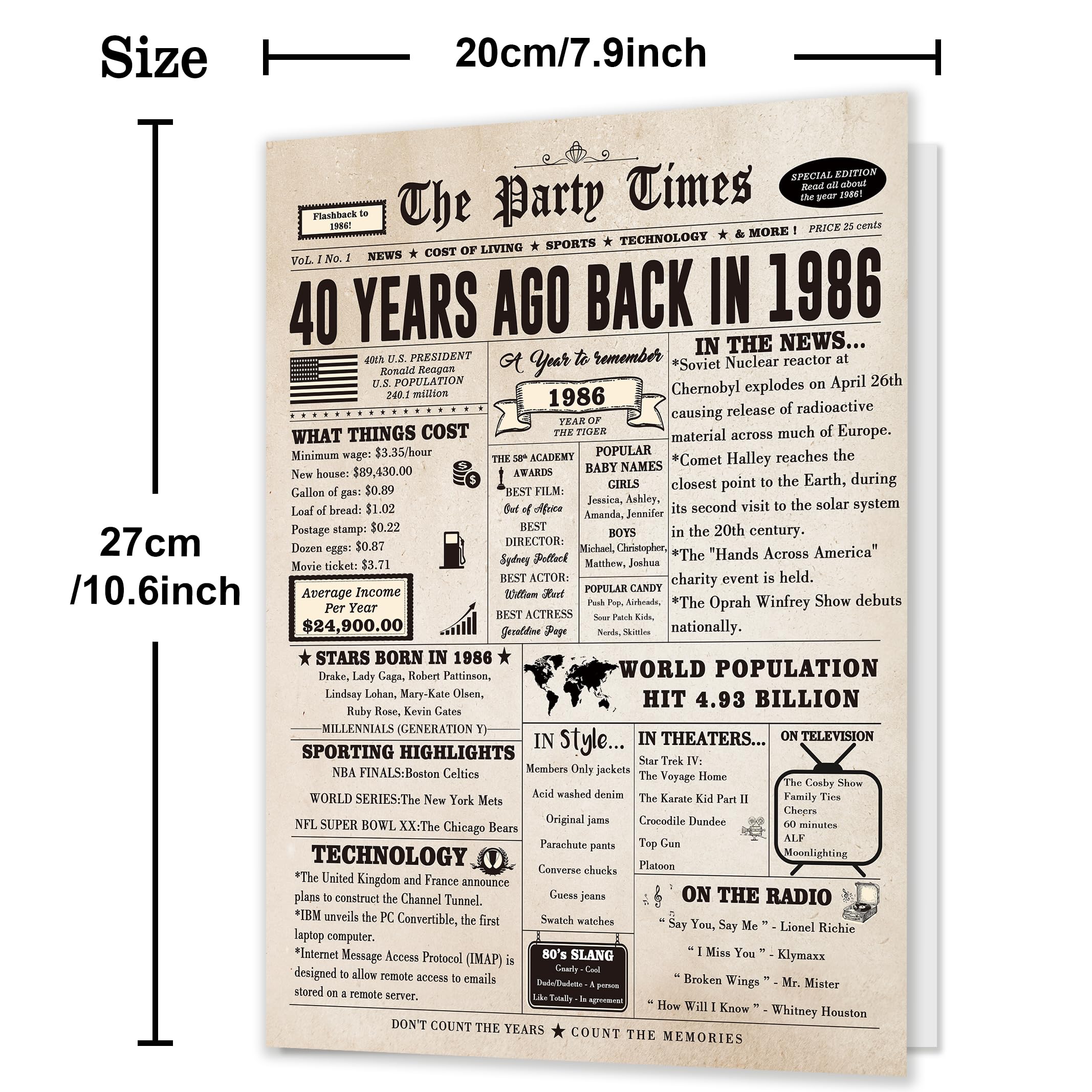 Ziwenhu Big 40th Birthday Card Gift for Men Women or Him Her, Happy 40 Year Old Birthday Greeting Card for Mom Dad, Vintage 40th Birthday Decorations for Husband Wife