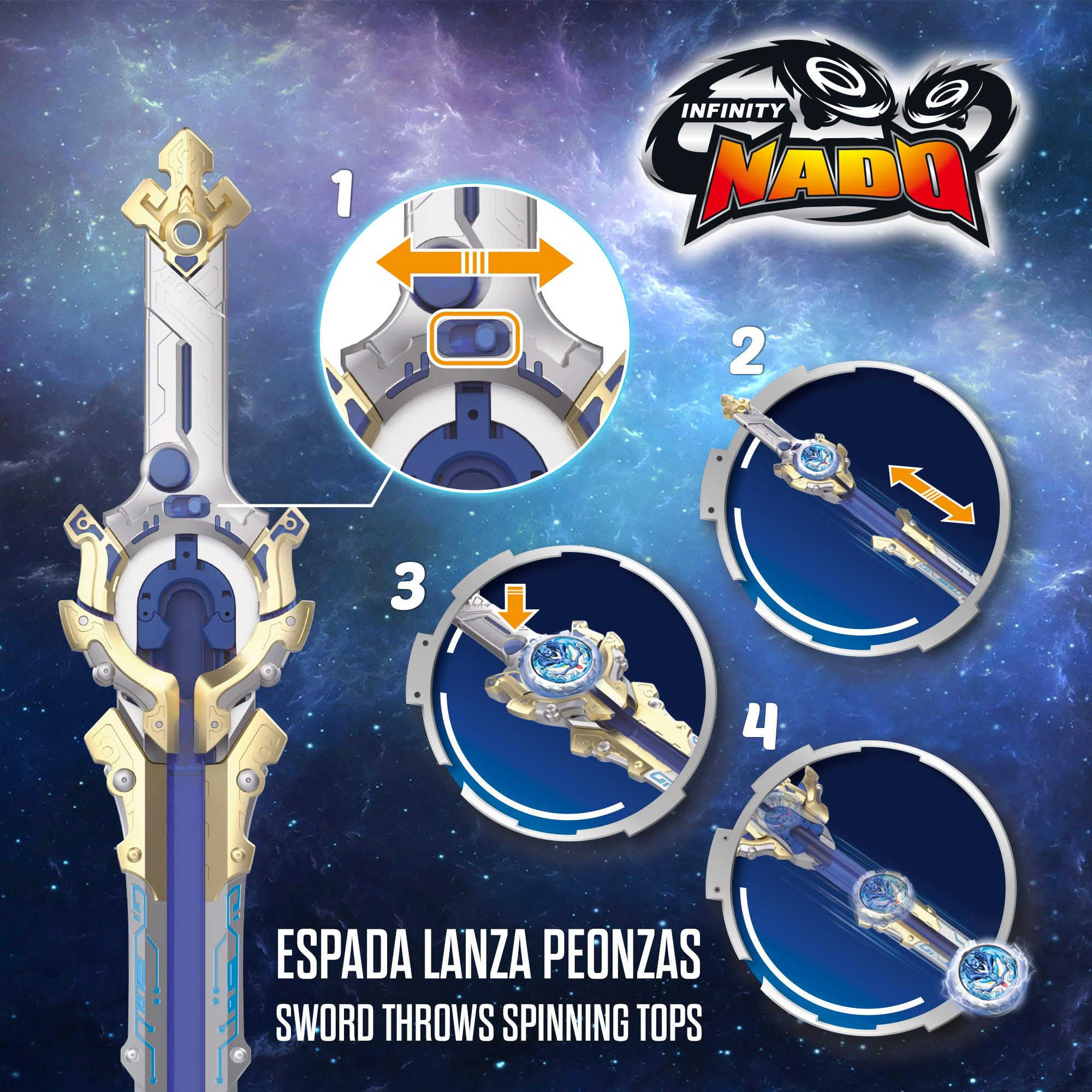 COLORBABY 48093 Infinity Nado Master Belt Battle Set toupie Fury Wave Dragon d'eau 3D, épée Lanceur, Ceinture maître, lumières LED, Jeux de toupie, Piles incluses