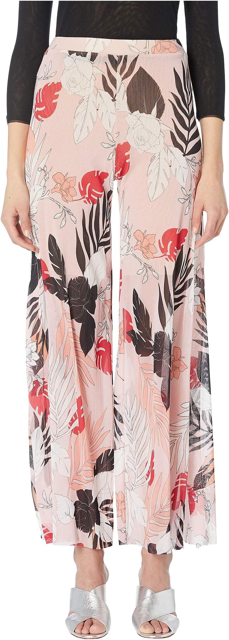 Leaf Print Slip Detail Pants