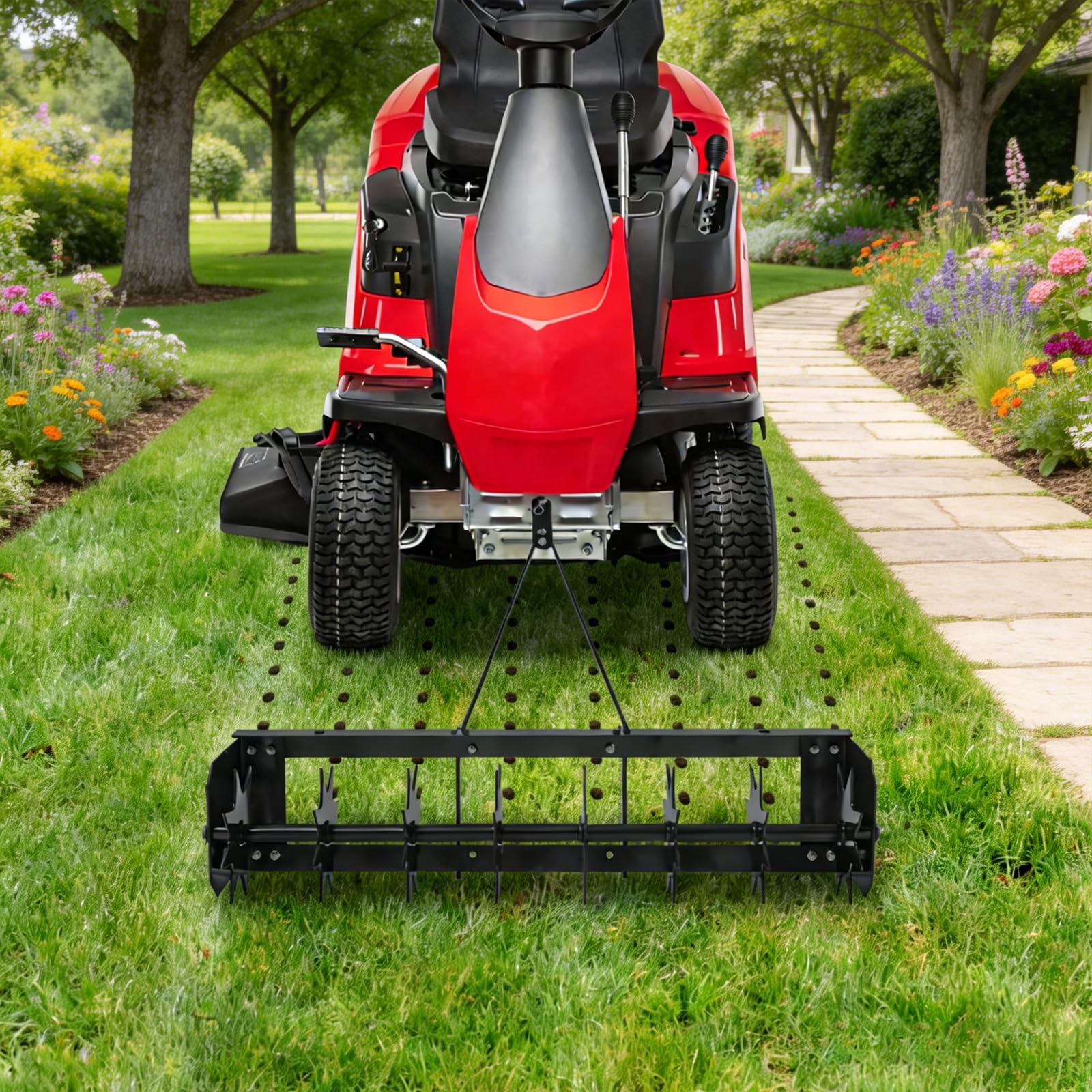 Aérateur Gazon, Scarificateur Tracté 8 Pointes Aérateur Pelouse 81cm Jardin
