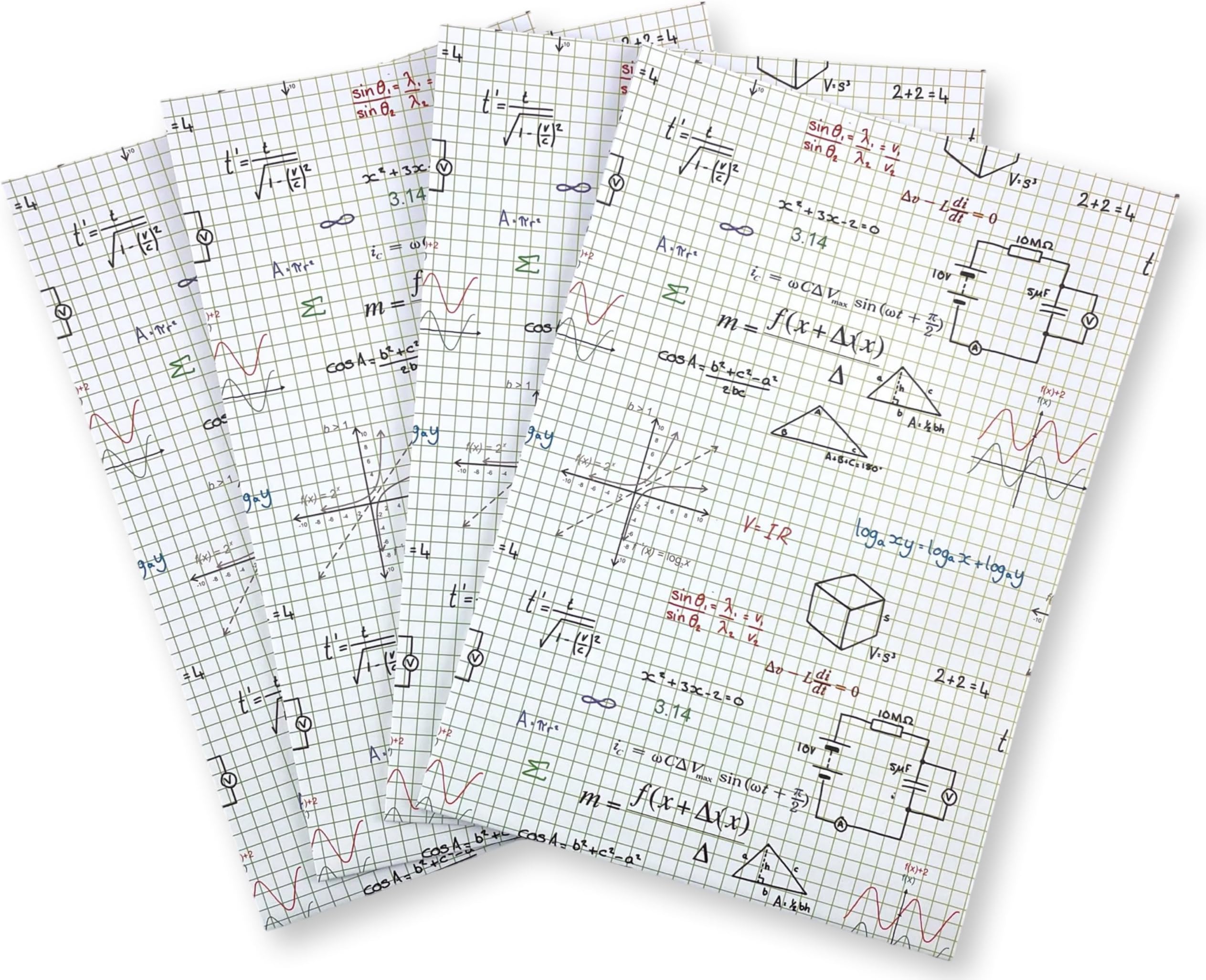 Maths Physics Science Gift Wrapping Paper - 4 sheets recycled and recyclable quality paper - birthday - graduation - exam success