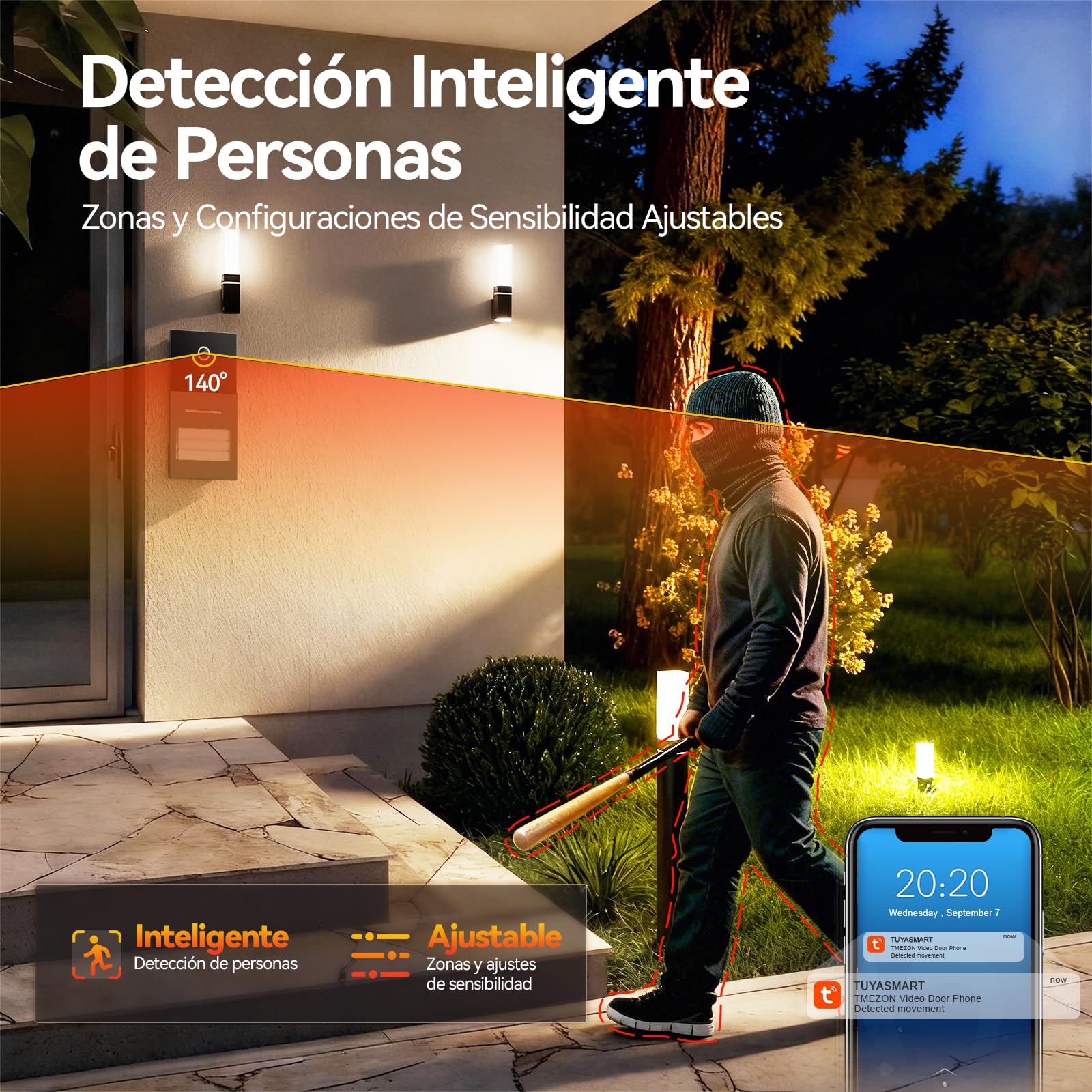 TMEZON Videoportero WiFi 2 Hilos,Sistema de Intercomunicación con 7'' Monitor Táctil a Color,Timbre Metálico de 1080P con Cámara,detección de Movimiento Humano,Desbloqueo en Remoto,para 3 familias