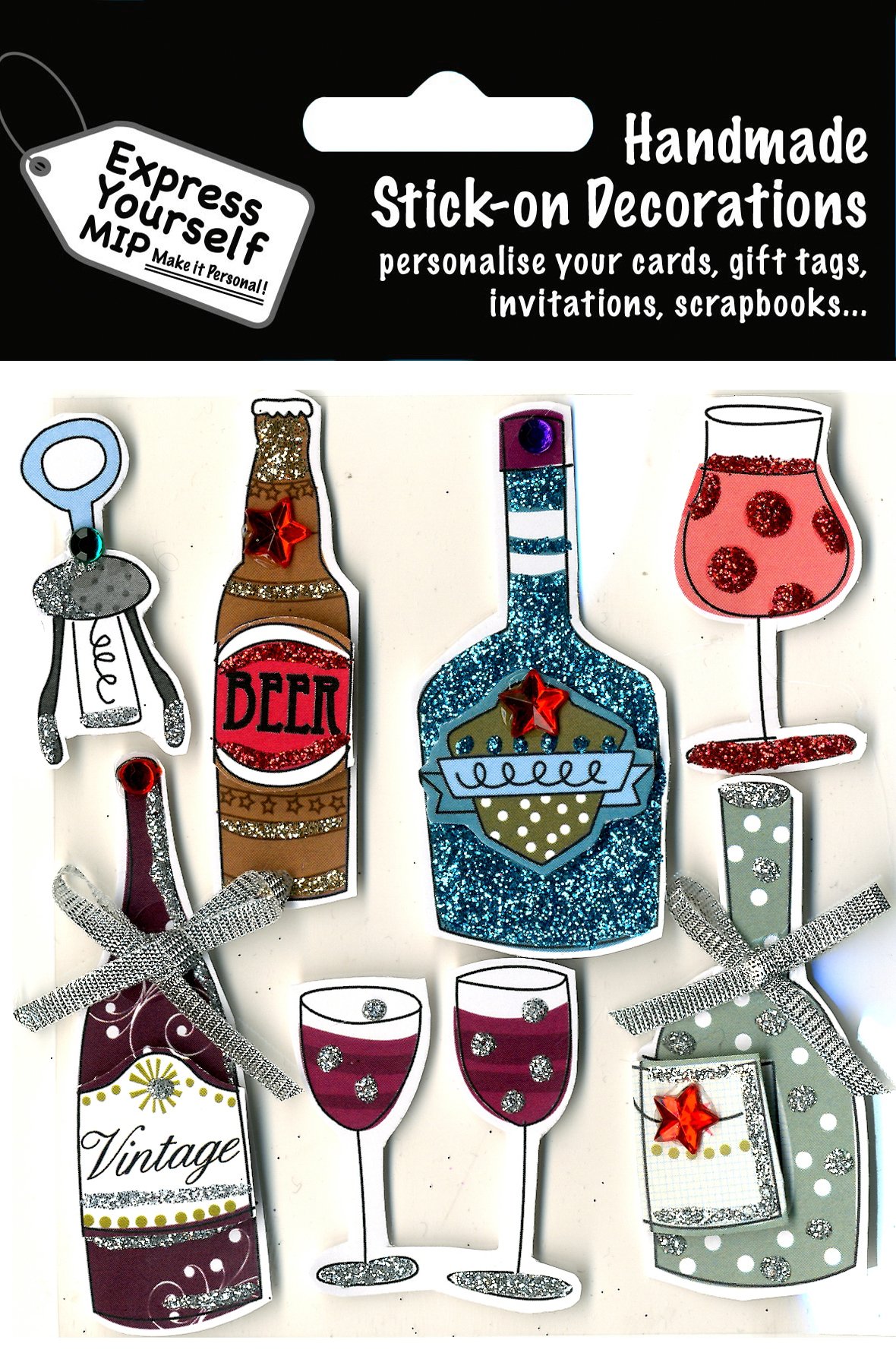 self Adhesive, Bottles & Glasses Toppers - Ideal for Card Making, Scrapbooking, Papercrafts, Childrens Crafts etc