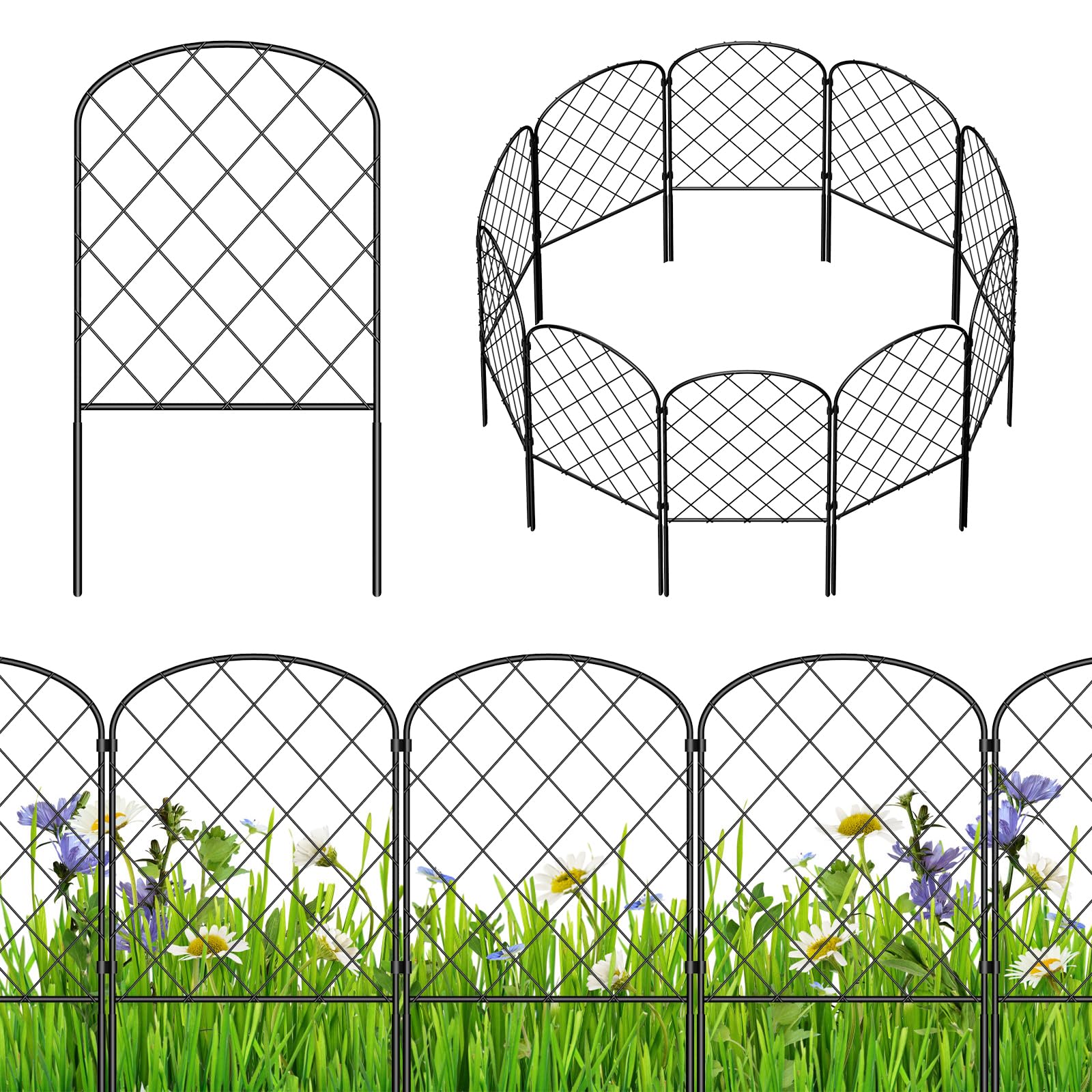 ABQ Decorative Garden Fence 10 Pack, 10.83ft (L) x 24in (H) Animal Barrier Fencing for Dog, Rustproof Metal Wire Flower Edging Border for Yard Outside Patio Landscape Decor, Arched