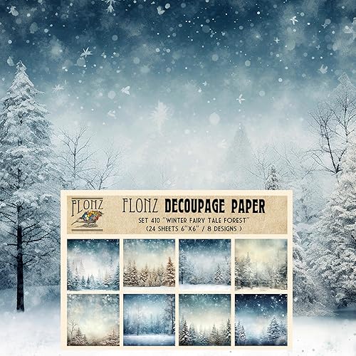 Decoupage - Paquete de papel (24 hojas de 6 x 6 pulgadas), bosque de cuentos de hadas de invierno, papel de patrón estilo vintage para decoupage,