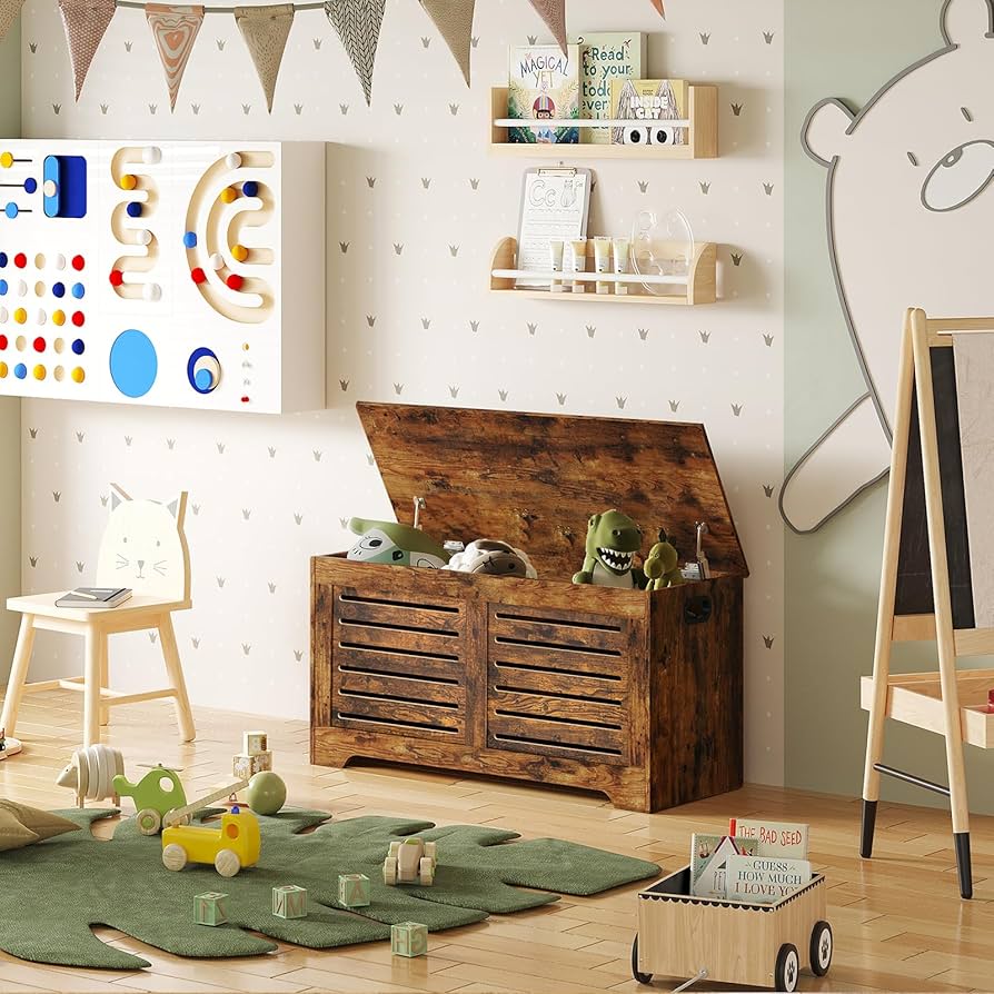 Amazon.com: DINZI LVJ Storage Chest, Flip-Top Wooden Toy Box with