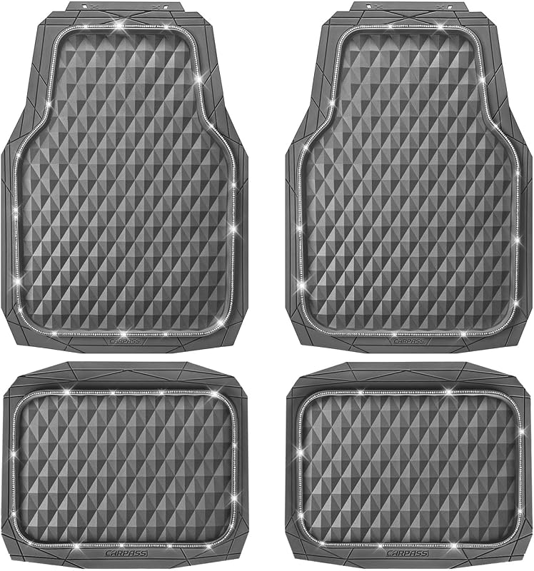 Tapetes automotivos de borracha CAR PASS com estampa diamante cinza, recortáveis, antiderrapantes e com borda profunda, kit com 3 peças