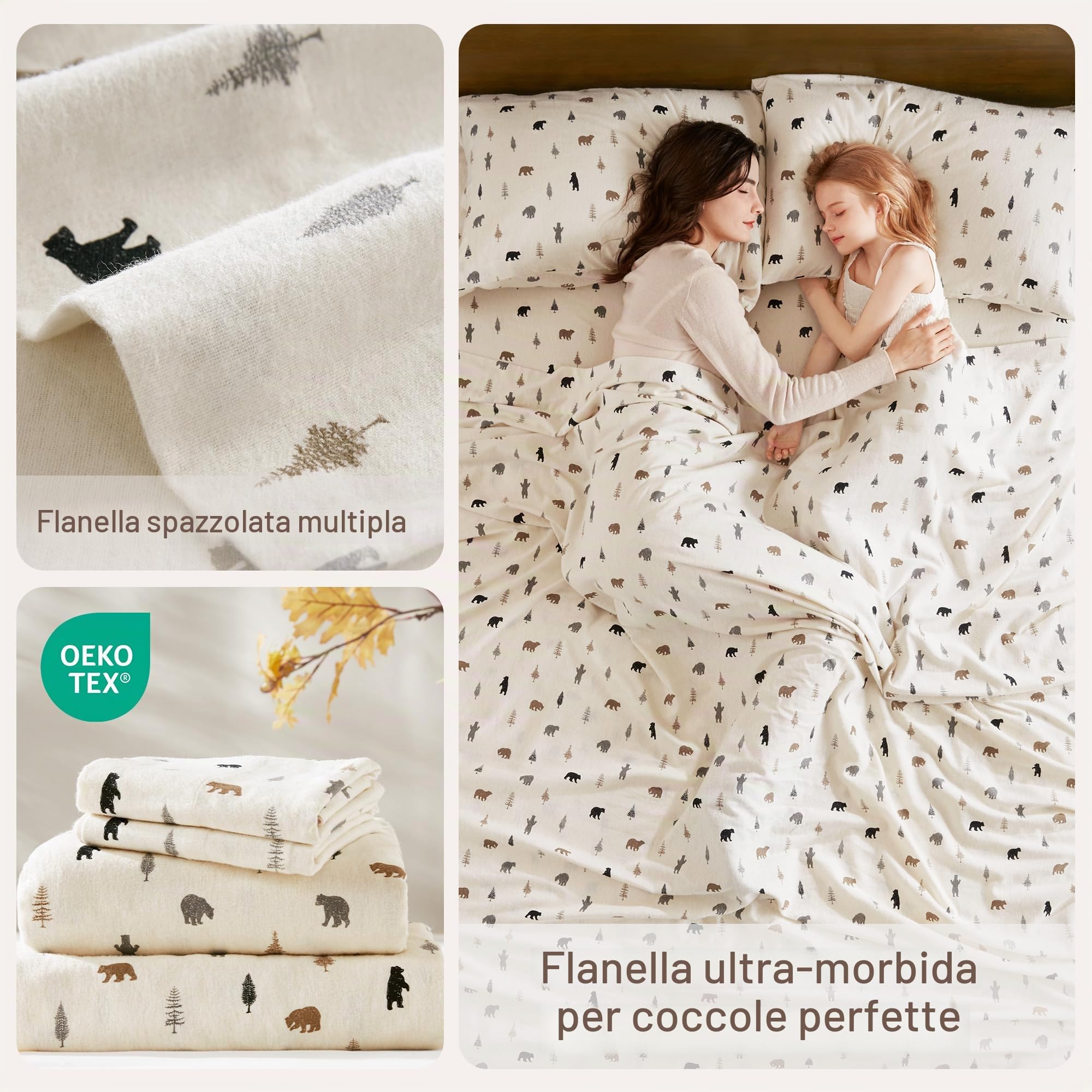 Comfort Spaces Set di lenzuola in flanella di cotone al 100%, ultra morbide e accoglienti, con tasca elastica da 30,5 cm, per materassi fino a 35,6 cm, stampa originale, biancheria da letto in