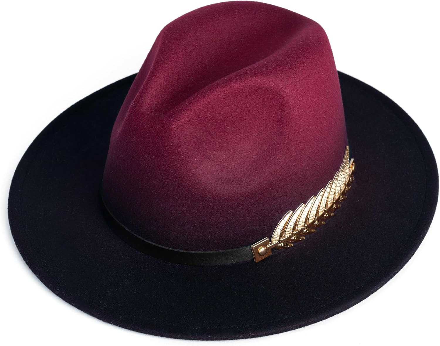 Gossifan Women Gradient Color Fedora Wide Brim Felt Panama Hat with Belt Buckle - Image 2