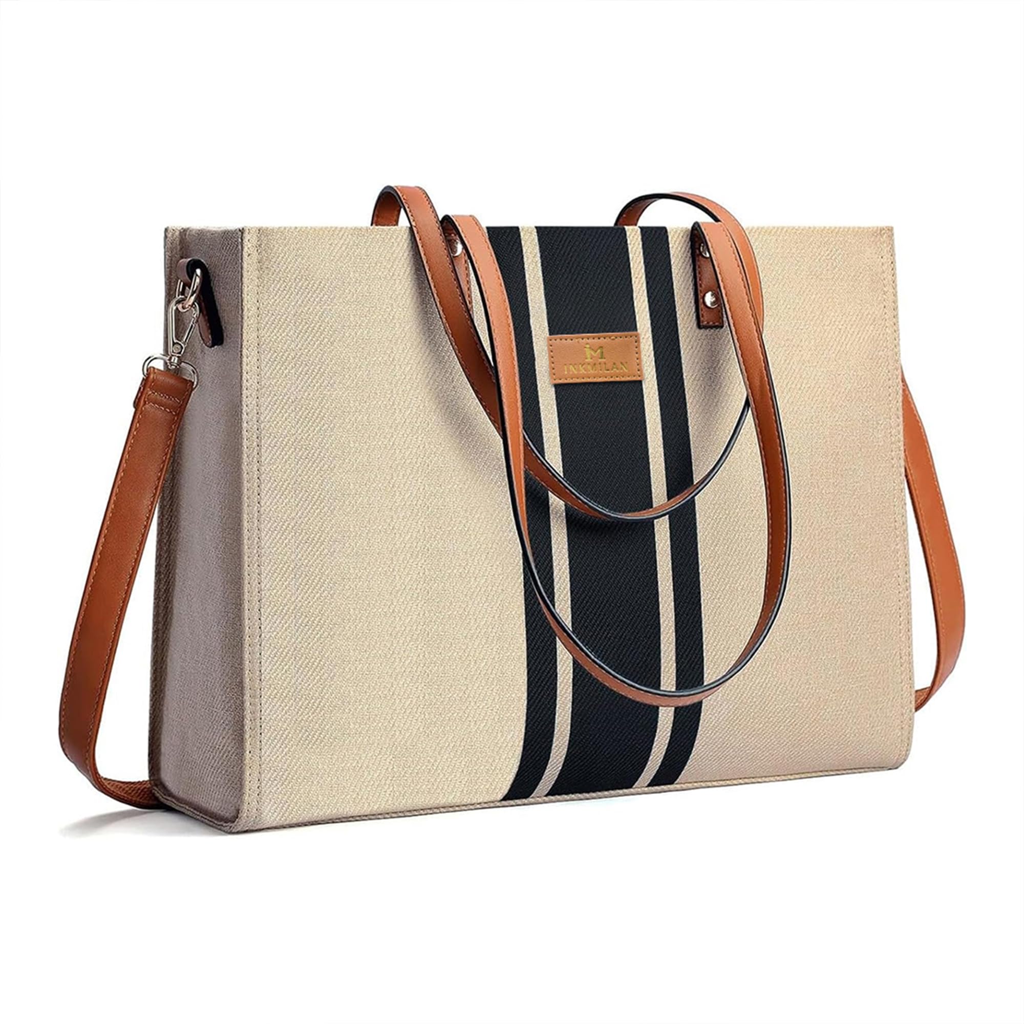 INKMILAN Natura Canvas Shopper Tote Bag For Women With Crossbody/Sling Strap|Laptop Handbag - Fits Up To 15.6 Inch Laptop, Beige (B0BMXMB1F5) Amazon Price History, Amazon Price Tracker