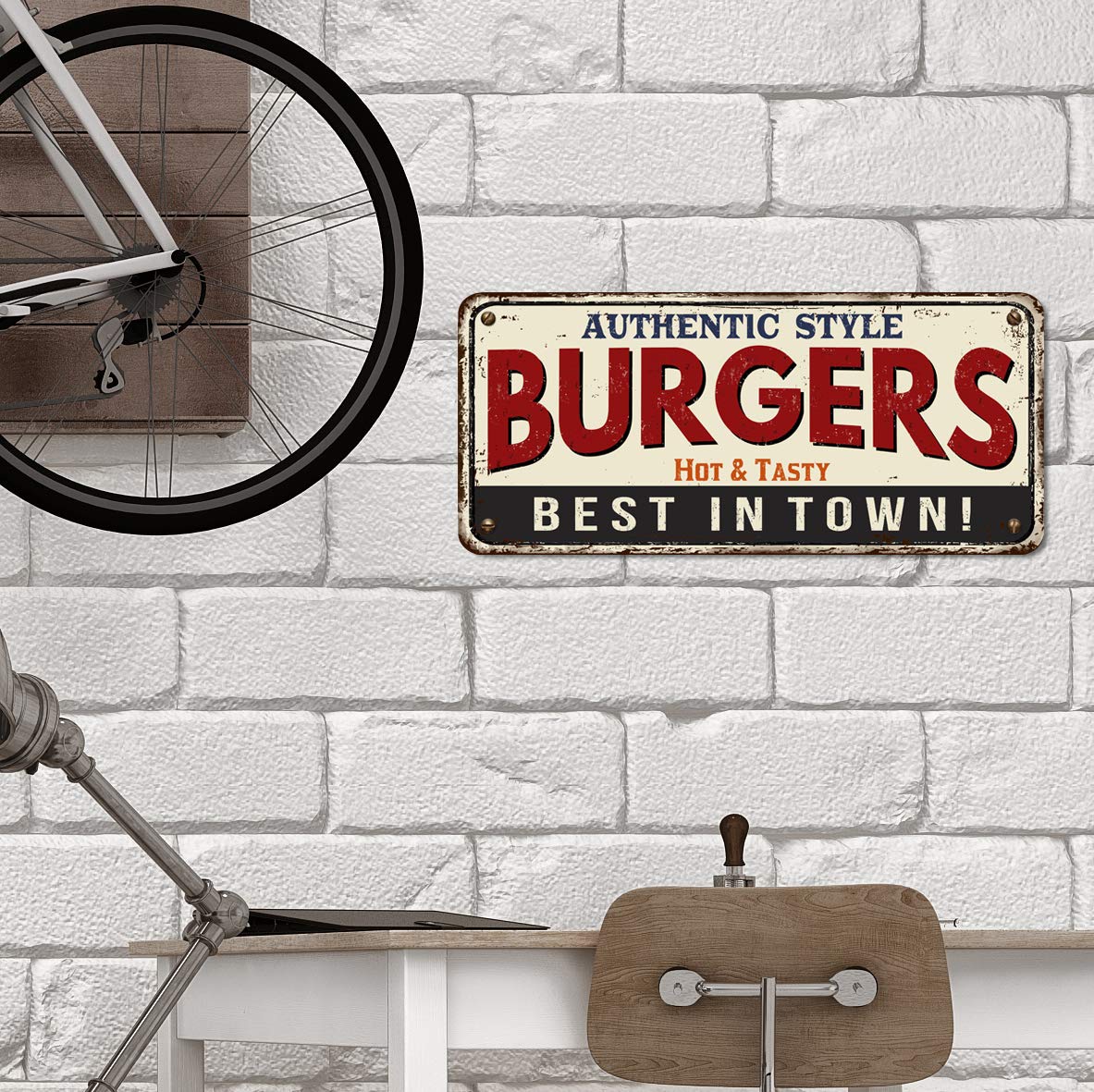 Megadecor Targa Decorativa Authentic Burgers - In Alluminio O PVC 36x16 Cm Per Arredamento Retrò