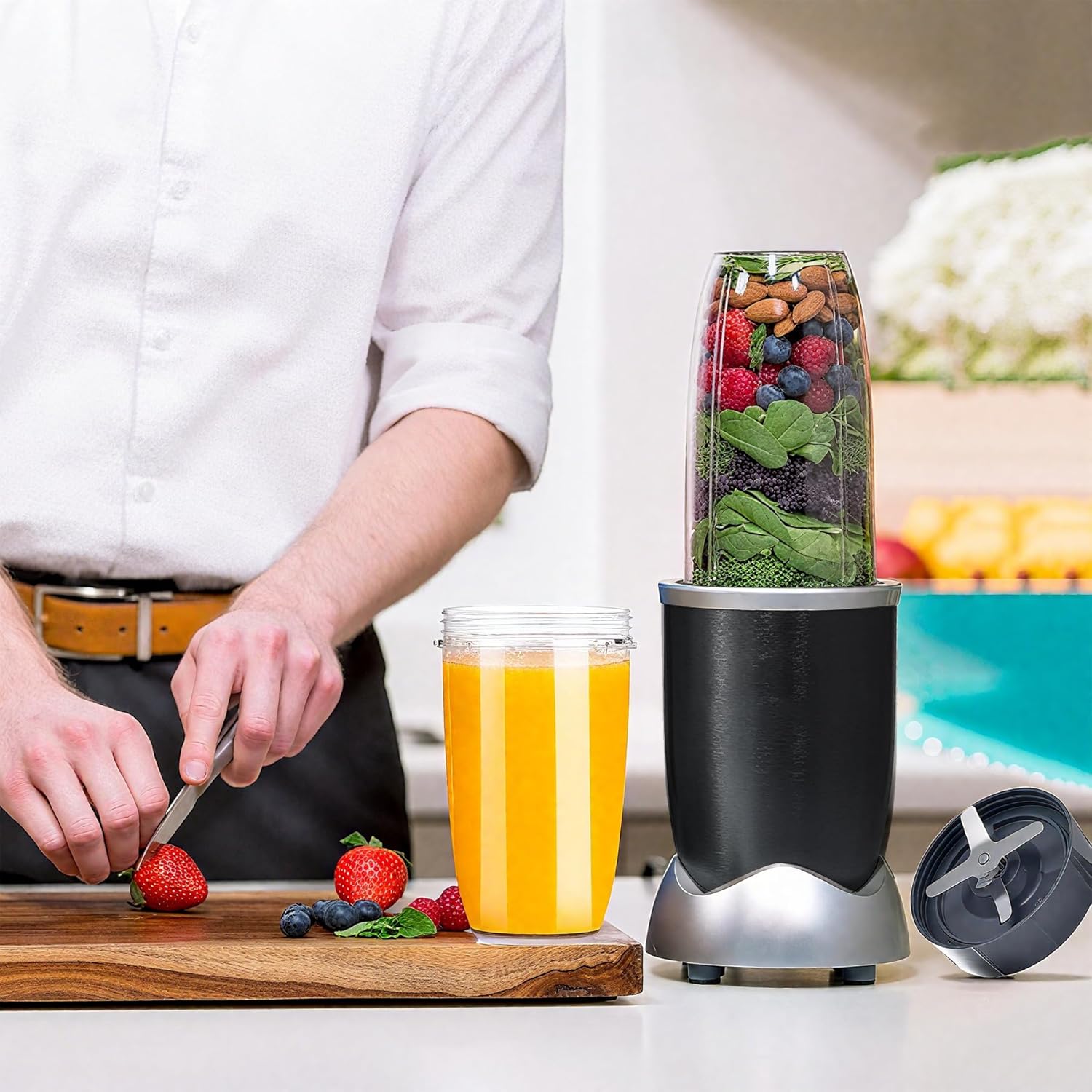 Upgrade Blender Cups and Blades Fit for Nutribullet 600w/900w, Replacement Parts 24oz Cups and Extractor Blades with 4 Rubber Gaskets, Blender Accessories (8 Pcs)