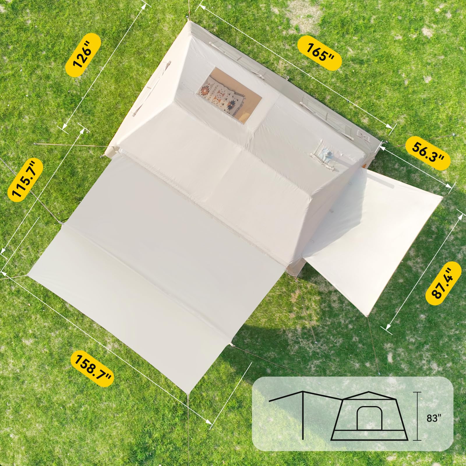 MOPHOTO Carpas inflables para camping, tienda inflable grande con bomba de mano, tienda familiar de fácil instalación, tienda de campaña para 4 estaciones, tiendas de campaña Oxford impermeables para