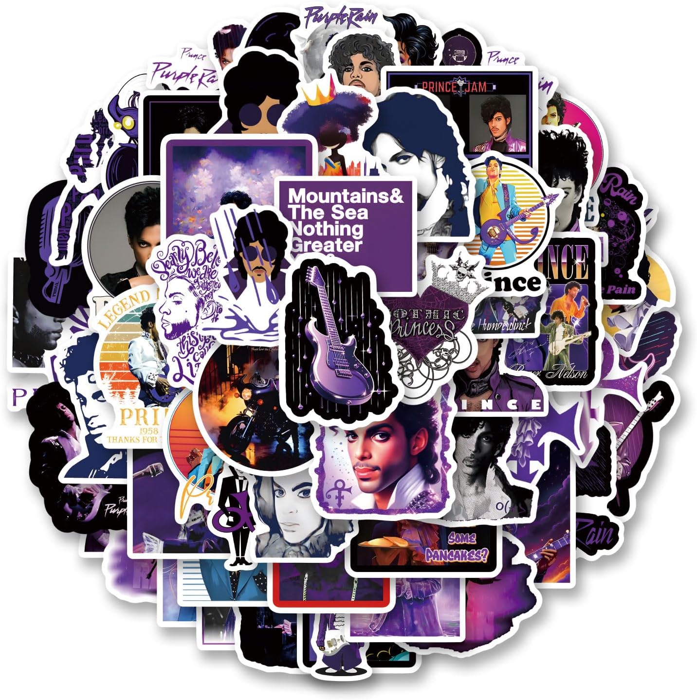 62Pcs Prince Sticker Pop Music Kawaii Waterproof Pack | Aesthetics Vsco Funny Cool Deacls Graffiti Stickers Vinyl for Water Bottle Skateboard Luggage Laptop