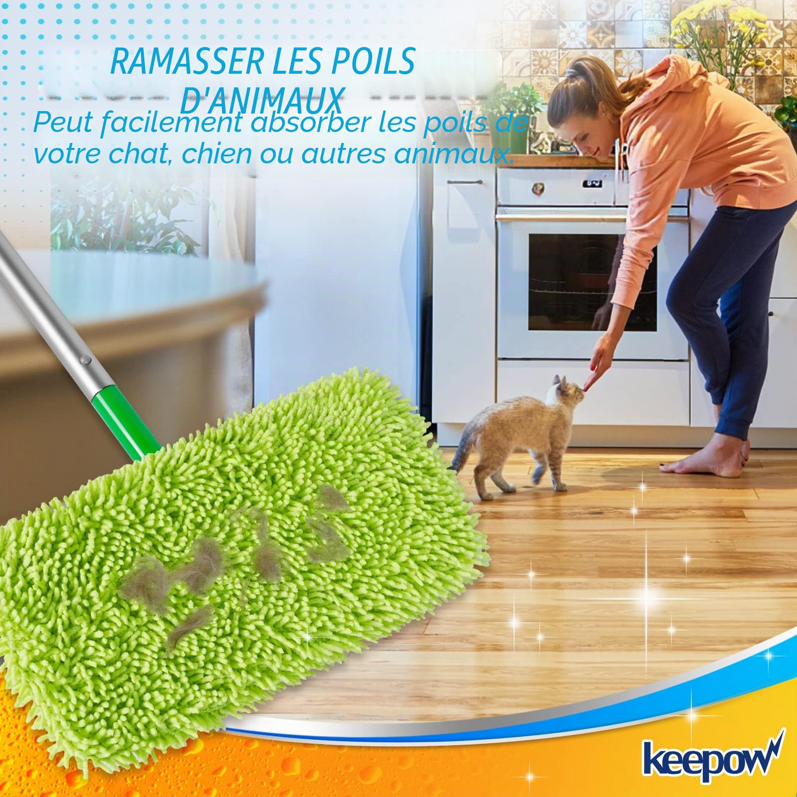 KEEPOW 4 Pcs Chiffons Réutilisables Compatibles avec Swiffer Balai, Lavables et Durables, Microfibres pour Swiffer Sweeper Mop, à Usage Sec et Humide (avec sac à linge)