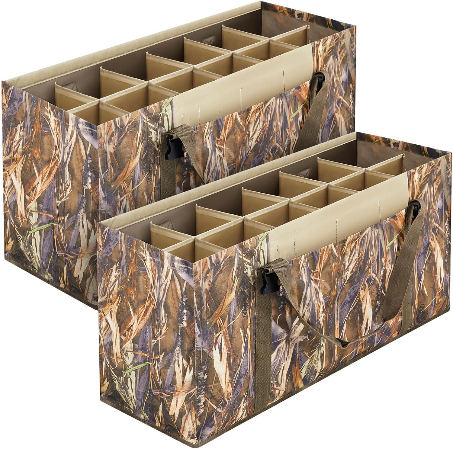 LEIFIDE 2 Pcs Duck Decoy Bag Waterfowl Hunting Bag Waterfowl Duck Hunting Accessories with 12 Independent Slots, Reed Paint, Adjustable Shoulder Straps, Dirt Water Mesh Drain