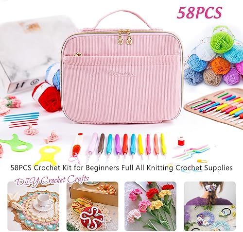 Miniatura 4 de MYBAGZING Kit de ganchillo para principiantes con bolsa de almacenamiento de hilo, 10 ganchos de ganchillo de 0.079-0.236 in, 10 madejas de hilo