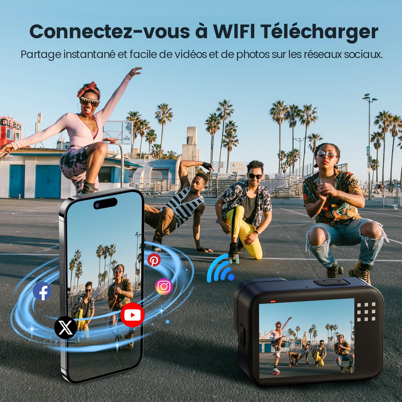 4K 60FPS 48MP Camera Sport, 50FT caméra étanche Waterproof, 8X Zoom, Grand Angle de 170° EIS stabilisation Casque avec Carte 64GB, WiFi Batterie de la caméra d'action (64GB)