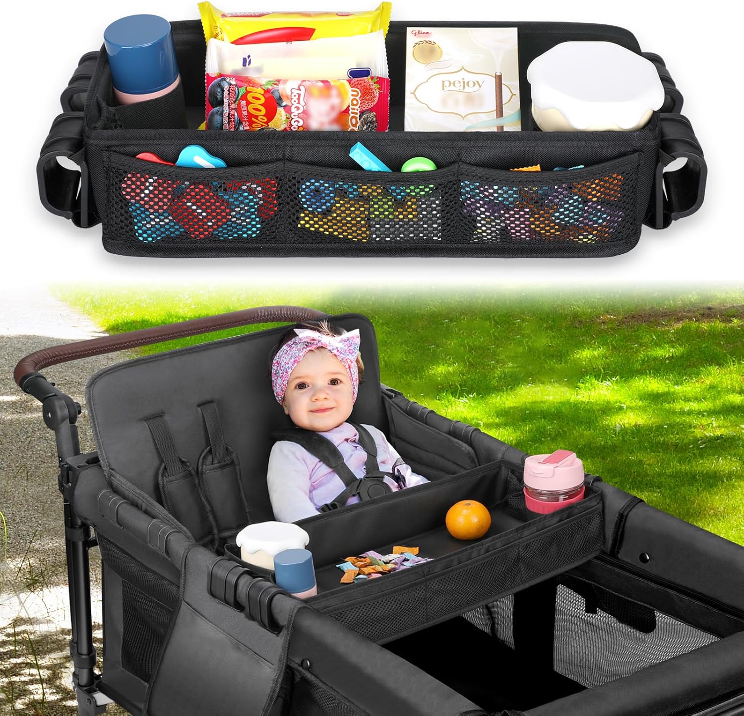 AROUY Stroller Snack Tray Attachment - Universal Stroller Snack Tray for Wonderfold Wagon W4 Accessories