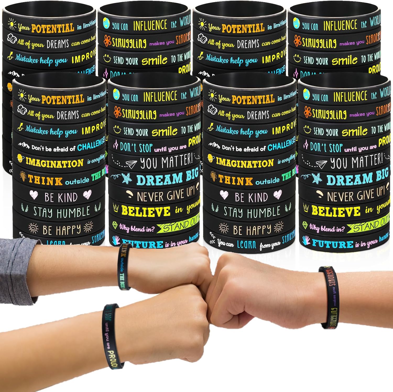 120 Pcs Motivational Silicone Bracelets Motivational Quote Rubber