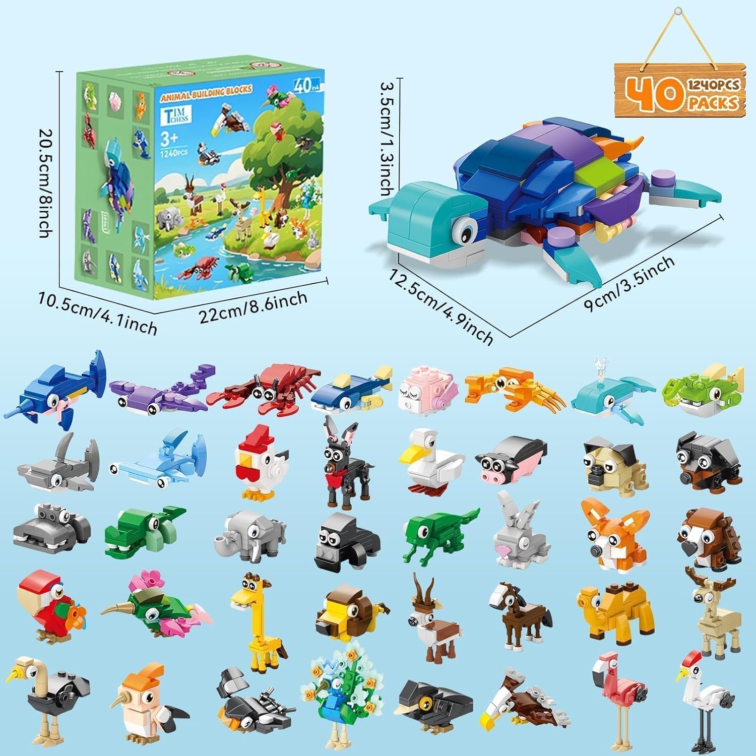 40 Packs Animal Party Favors for Kids - 1240PCS Mini Animal Building Block Set for Goodie Bag Fillers Valentines Day Classroom Prizes Easter Birthday Gifts for Boys Girls Students