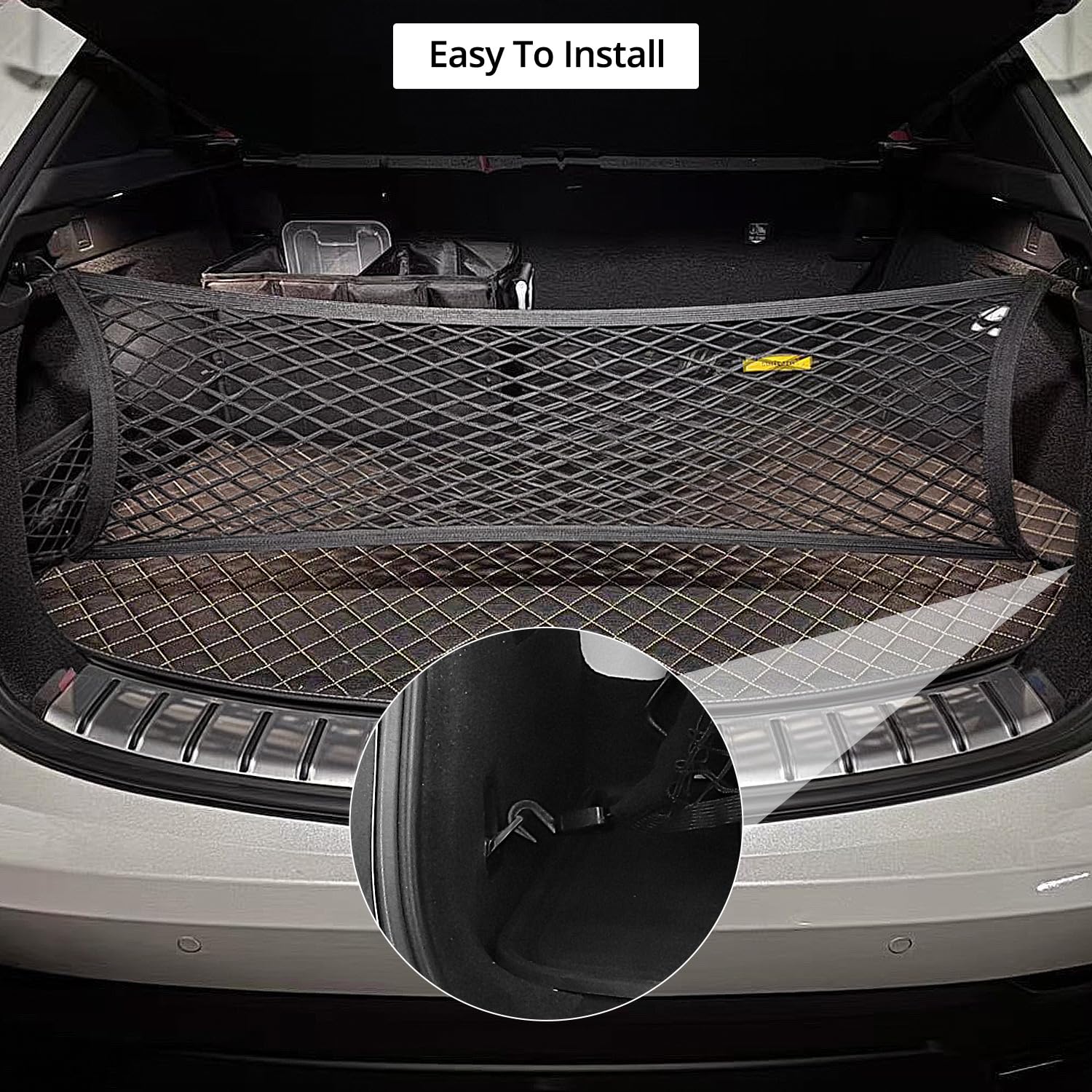QWORK® Filet Coffre Voiture hautement élastique, Extensible de 80 x 100 cm à 140 x 210 cm, Filet à Bagages de Voiture avec Crochets, idéal pour Les Charges légères