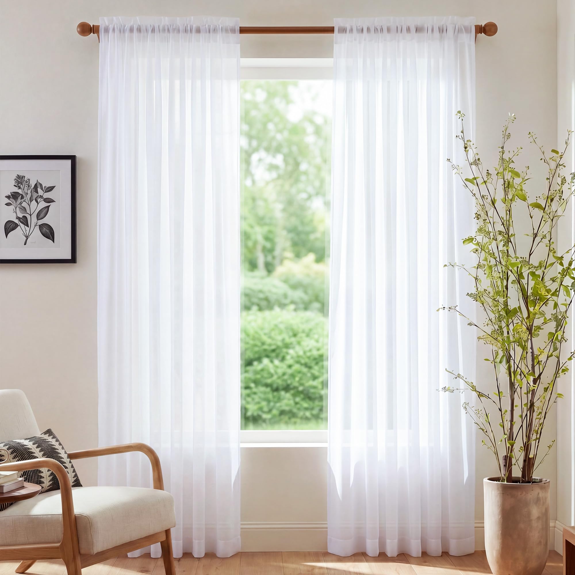 NICETOWN White Sheer Curtains for Living Room, W37xL84, 2 Panels