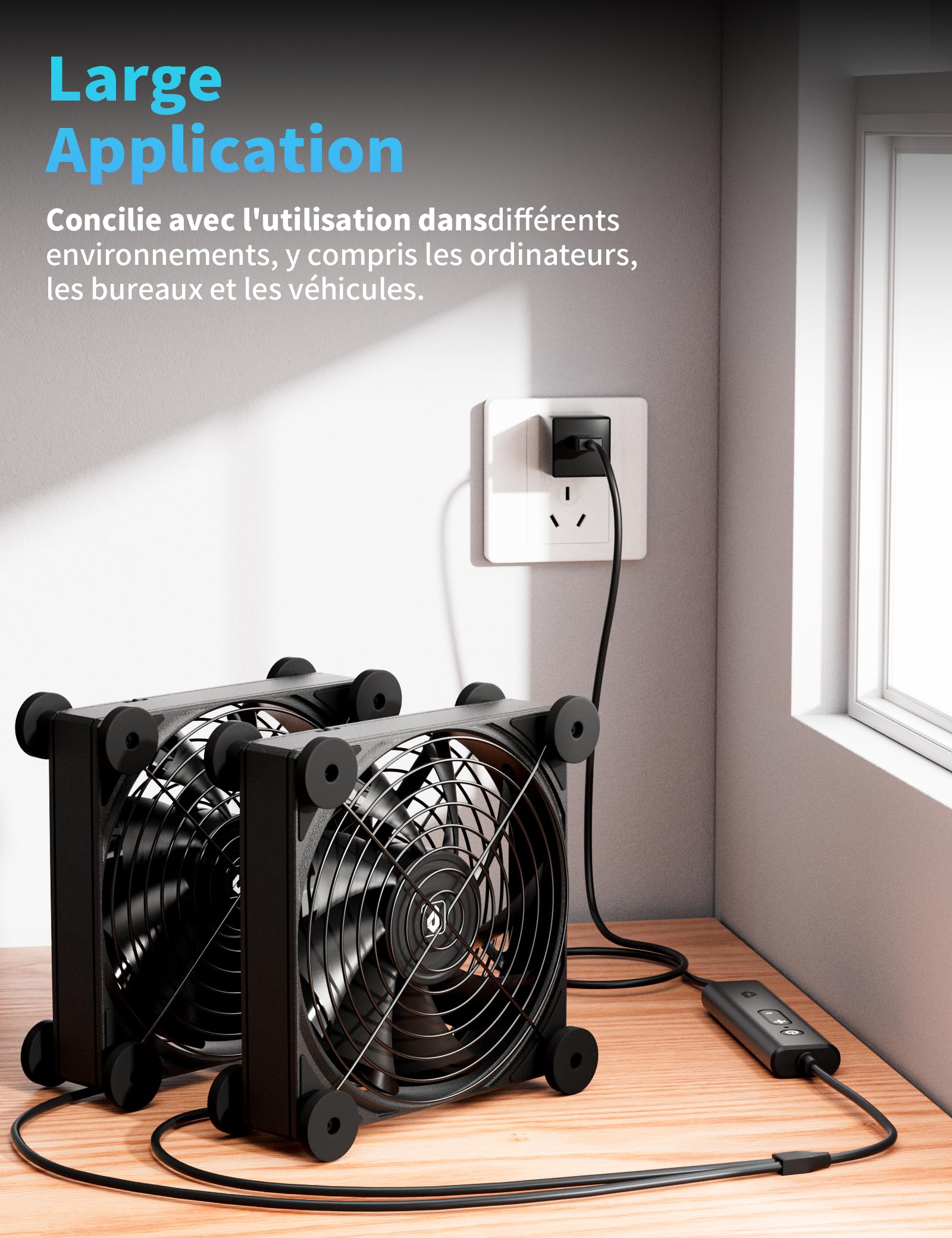 Ventilateur USB UpHere 120mm - Double Roulement à Billes - 4 Vitesses - Pour PC, PS4, Boîtier TV - Silencieux