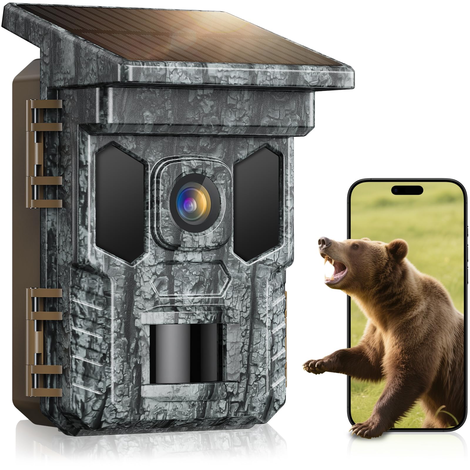 VIDVIS Trail Cameras - 4K 64MP Game Cam with Night Vision Motion Activated Waterproof IP66, WiFi Solar Power 0.2s Trigger Trail Cam with 850nm Low Glow Infrared LEDs, Wildlife Camera with 32GB SD Card