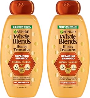 Garnier Whole Blends Honey Treasures Repairing Shampoo for Dry Damaged Hair, 22 Fl Oz Twin Pack, Strengthens & Prevents Breakage