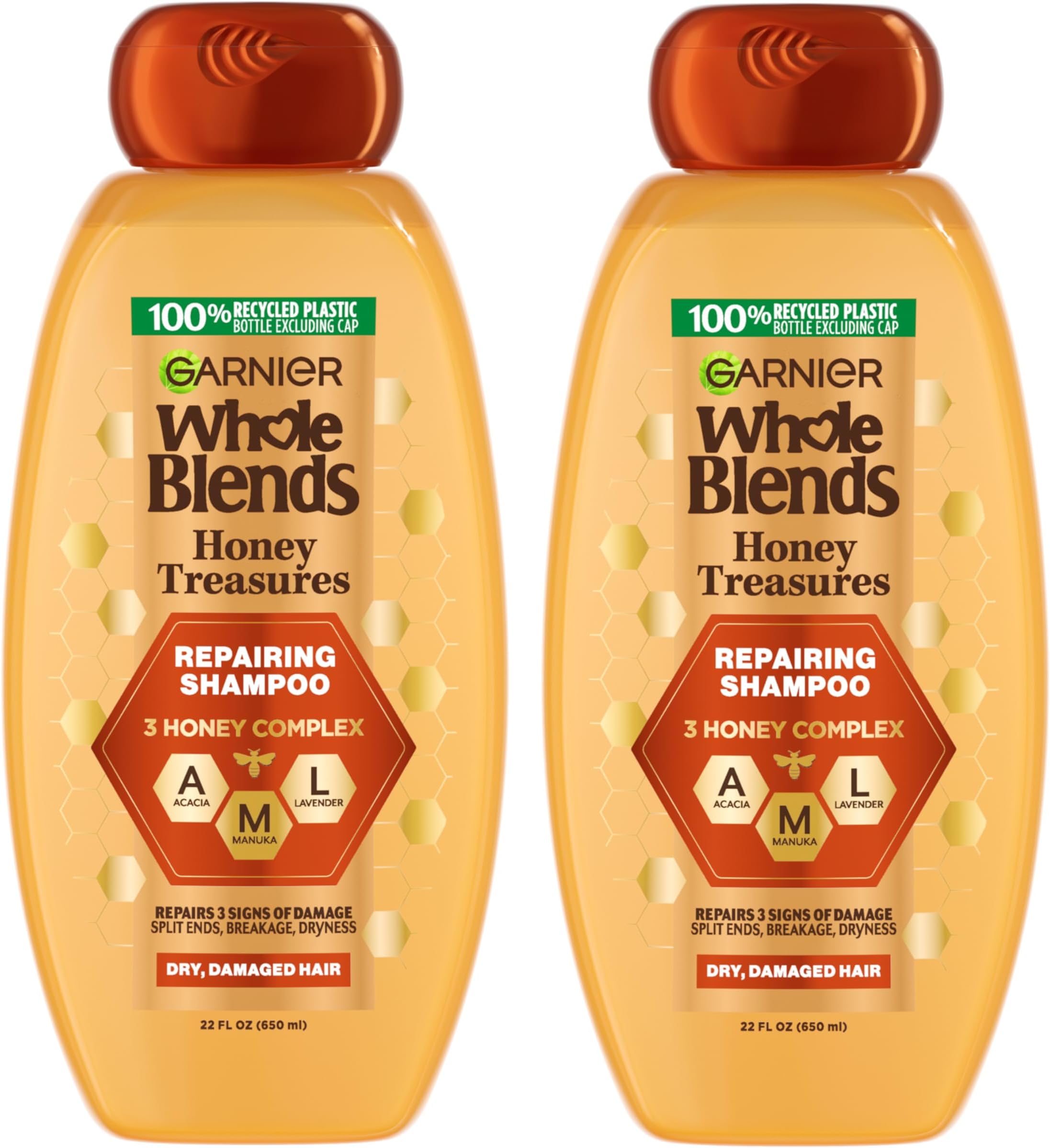 Whole Blends Honey Treasures Repairing Shampoo, for Dry, Damaged Hair, 22 Fl Oz, 2 Count (Packaging May Vary)