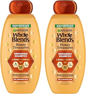 Garnier Whole Blends Honey Treasures Repairing Shampoo, for Dry, Damaged Hair, 22 Fl Oz, 2 Count (Packaging May Vary)