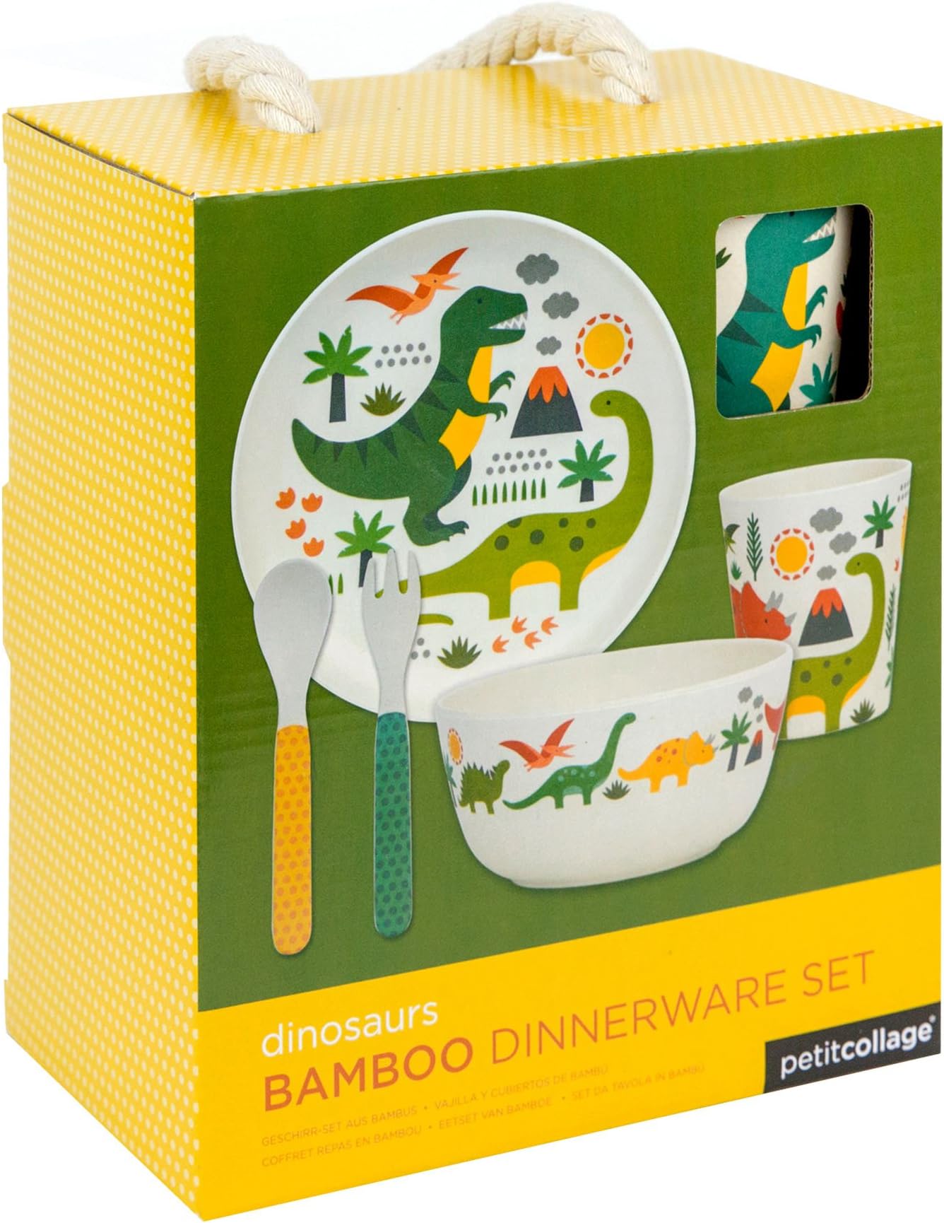 Petit Collage Dinosaur Dinnerware Set | Sustainable Bamboo | BPA, PVC, Formaldehyde and Phthalate-Free | Plastic Free