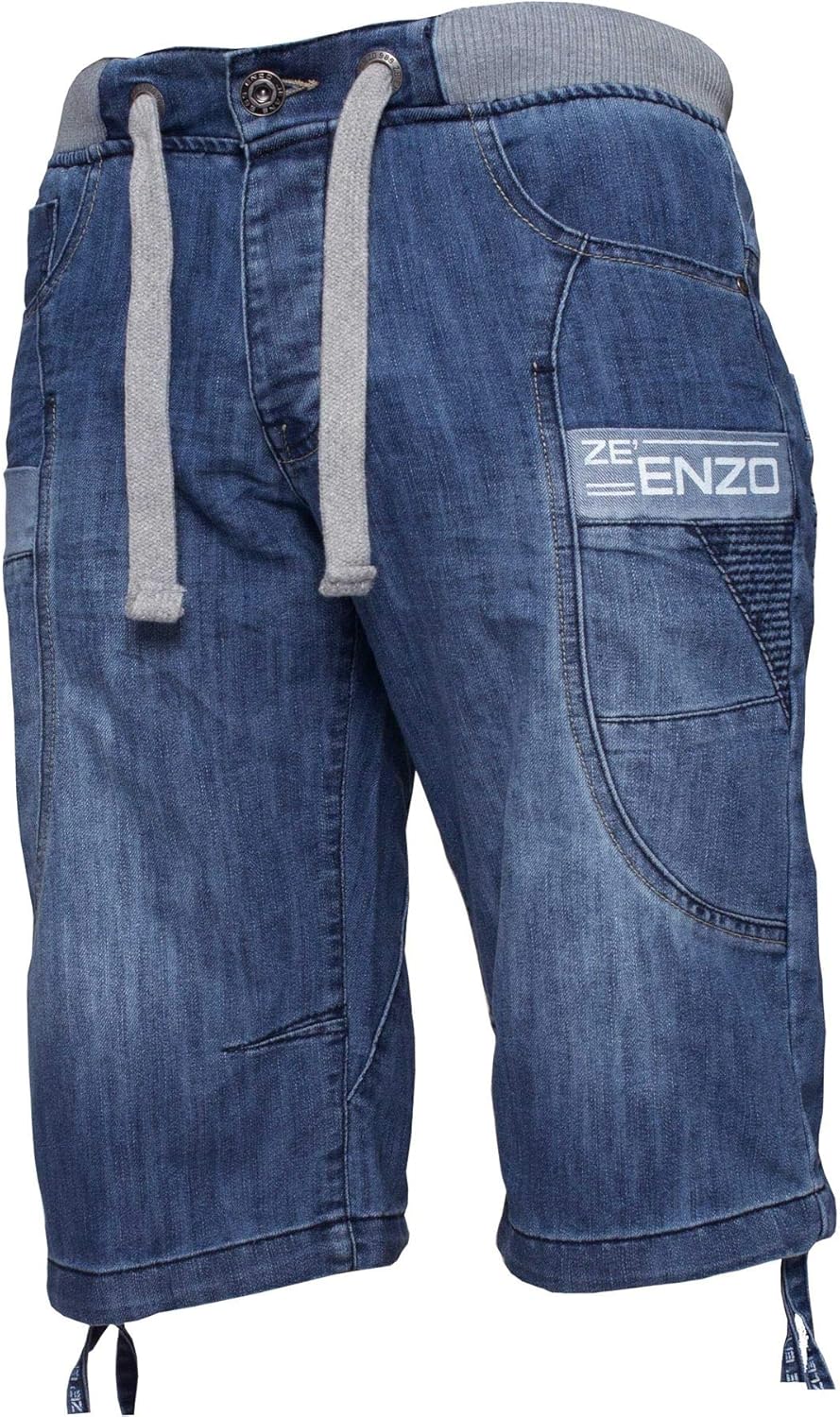 Enzo Mens Elasticated Denim Shorts Rib Waist