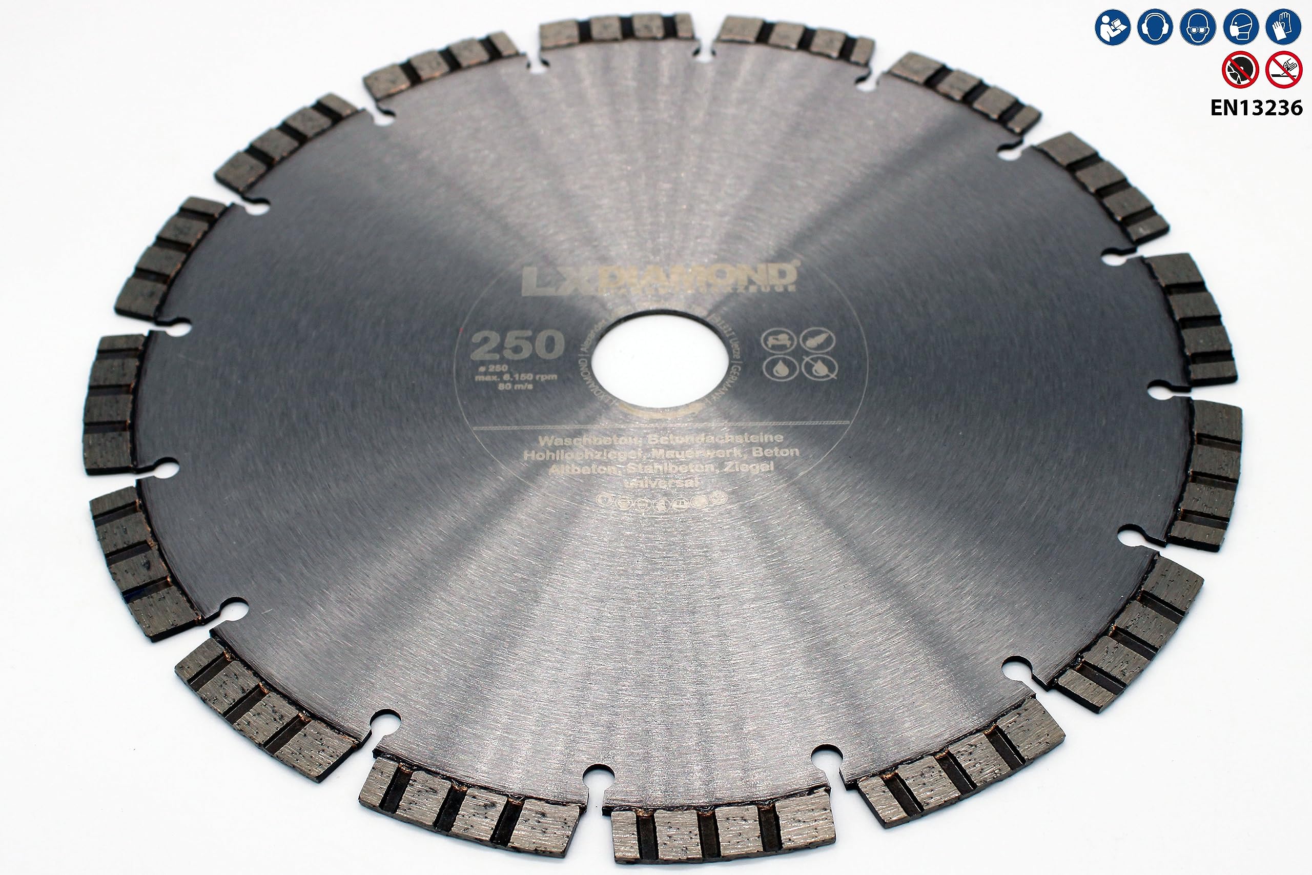 Diamant-Trennscheibe 250mm x 25,4mm Premium Laser Diamantscheibe Betonscheibe für Stein Beton Stahlbeton Universal passend für Steinsäge Trennschleifer Motorflex Fugenschneider 250 mm