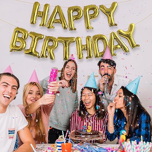 Miniatura 8 de HOUSE OF PARTY Globo de feliz cumpleaños  16 pulgadas  Cartel de globos de cumpleaños de papel de aluminio de Mylar negro, decoraciones de fiesta