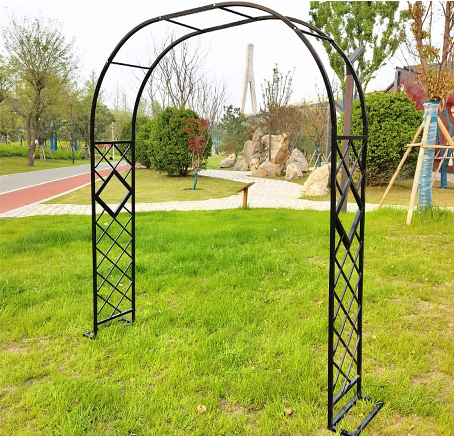 Arche de jardin en métal 180x230 cm cadre acier noir antirouille pergola
