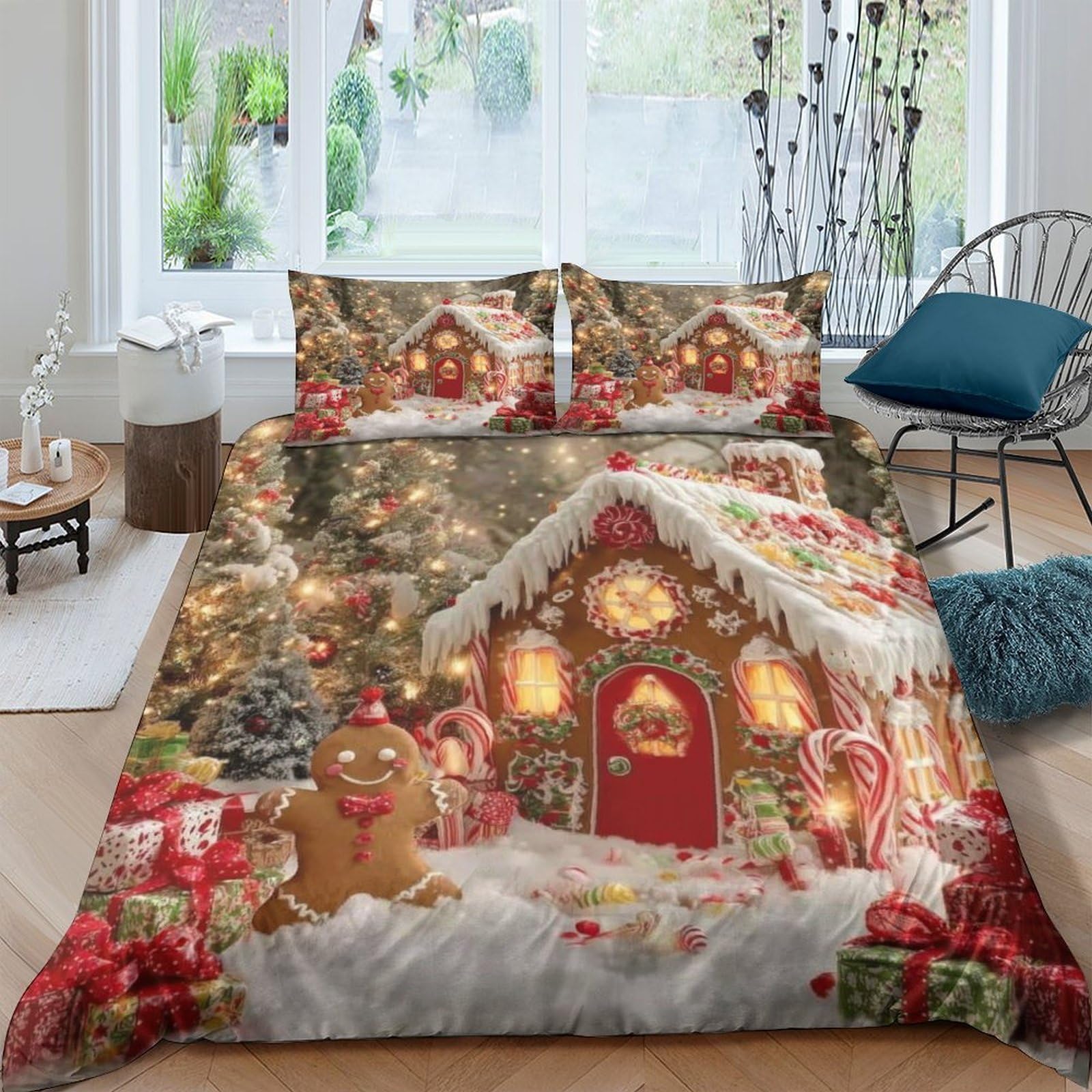 Ctjqhvkz Style-5 3D Printed Gingerbread House Fitted Sheet Microfiber Christmas Tree Mattress Cover For Bedroom Dorm Soft Washable Decor Single（135X200cm）