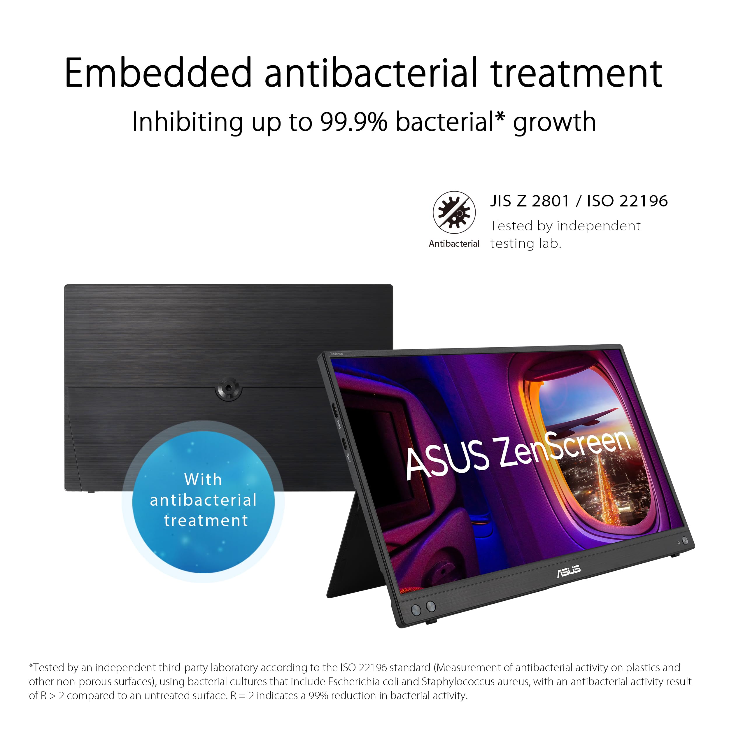 ASUS ZenScreen MB16AHV - Monitor portátil IPS FullHD de 15,6" | HDMI, USB Type-C, filtro de luz azul, superficie antirreflejos, tratamiento antibacteriano