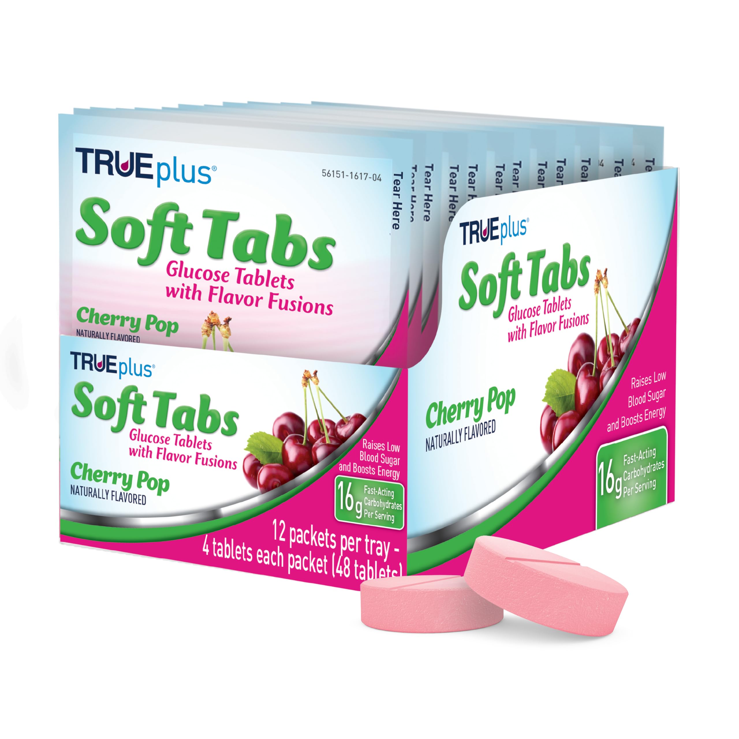 TRUEplus® Soft Tabs Glucose Tablets – 12 Packs – 48 tabs (Cherry Pop)
