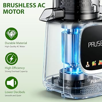 Pukomc Cold Press Juicer with Smart Display and Brushless Motor, | 5.3 Wide Mouth Feed Chute, 300W High Power Slow Masticating Juicer, Whole Vegetables & Fruits Juicing, Easy to Use and Clean
