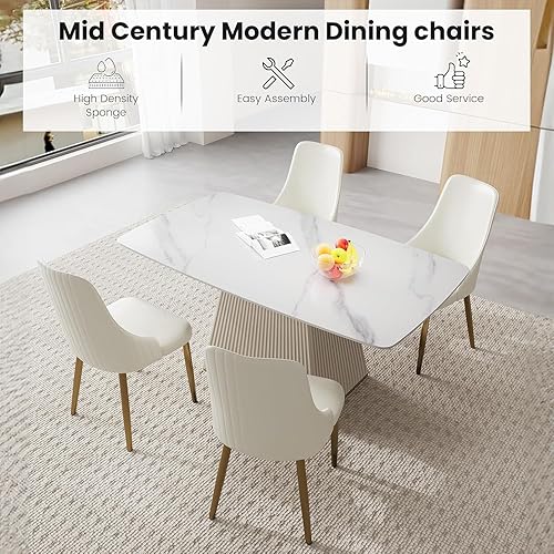 Miniatura 4 de Juego de sillas de comedor, moderna silla de comedor de piel sintética, sillas de comedor de cocina de mediados de siglo, silla auxiliar tapizada