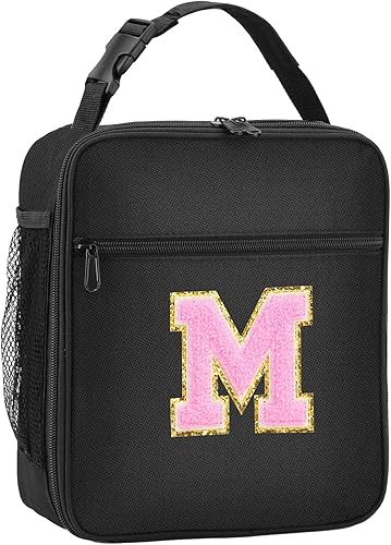 Miniatura 1 de Lonchera aislada con inicial, lonchera con parche de letra inicial para adolescentes y adultos, bolsa de almuerzo reutilizable para hombres y