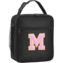 Initial Insulated Lunch Bag, Lunch Box with Initial Letter Patch for Teen Adult, Reusable Lunch Bag for Men Women, Ideal Back to School Gift Birthday Gift, Pink M