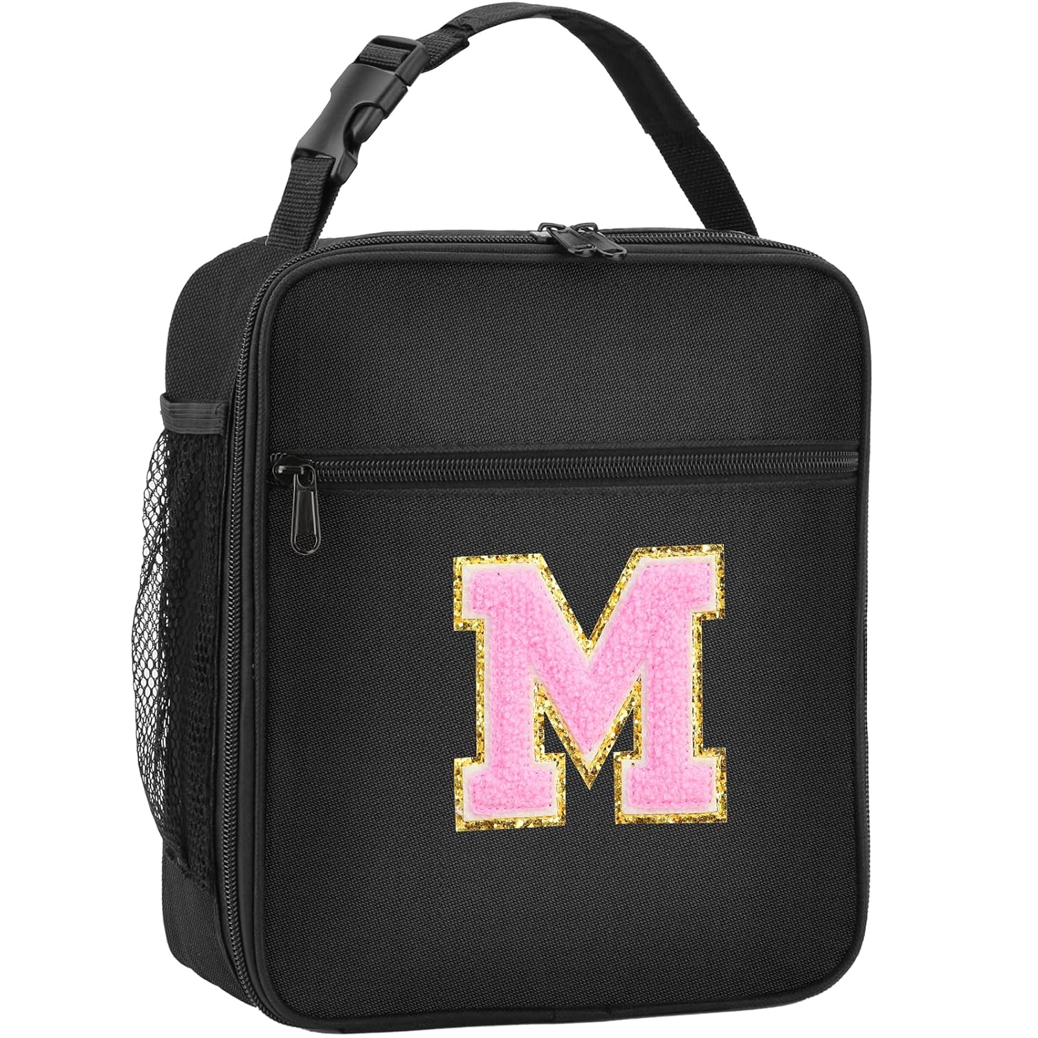 Initial Insulated Lunch Bag Lunch Box with Initial Letter Patch for Teen Adult Reusable Lunch Bag for Men