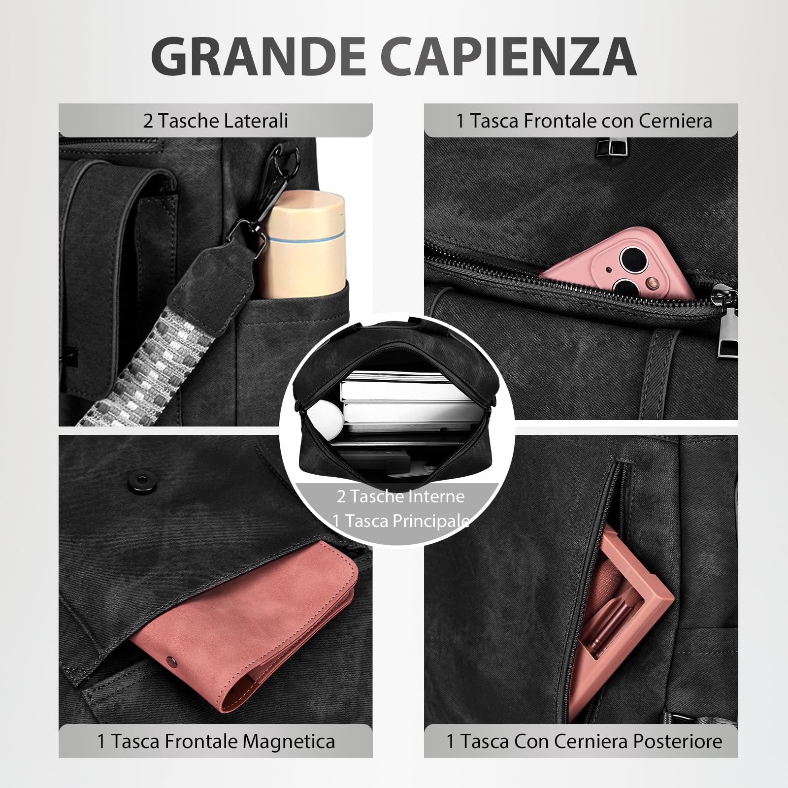 Leathario Zaino Donna in Pelle Vegana Impermeabile Antifurto,Borsa Elegante 3-in-1,Zaino da Lavoro, Viaggio e Uso Quotidiano